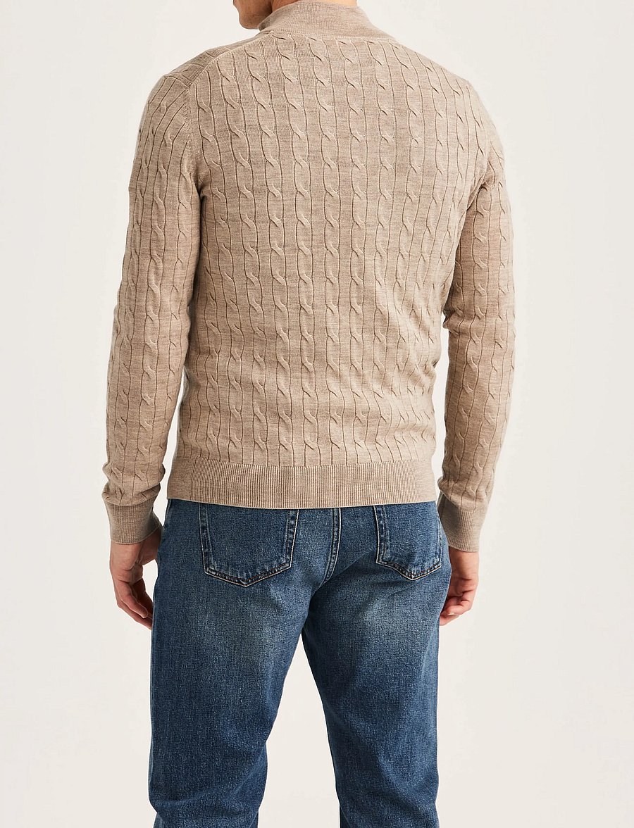 Morris - Merino Cable John Zip - pullover mit halbem reißverschluss - khaki - 4