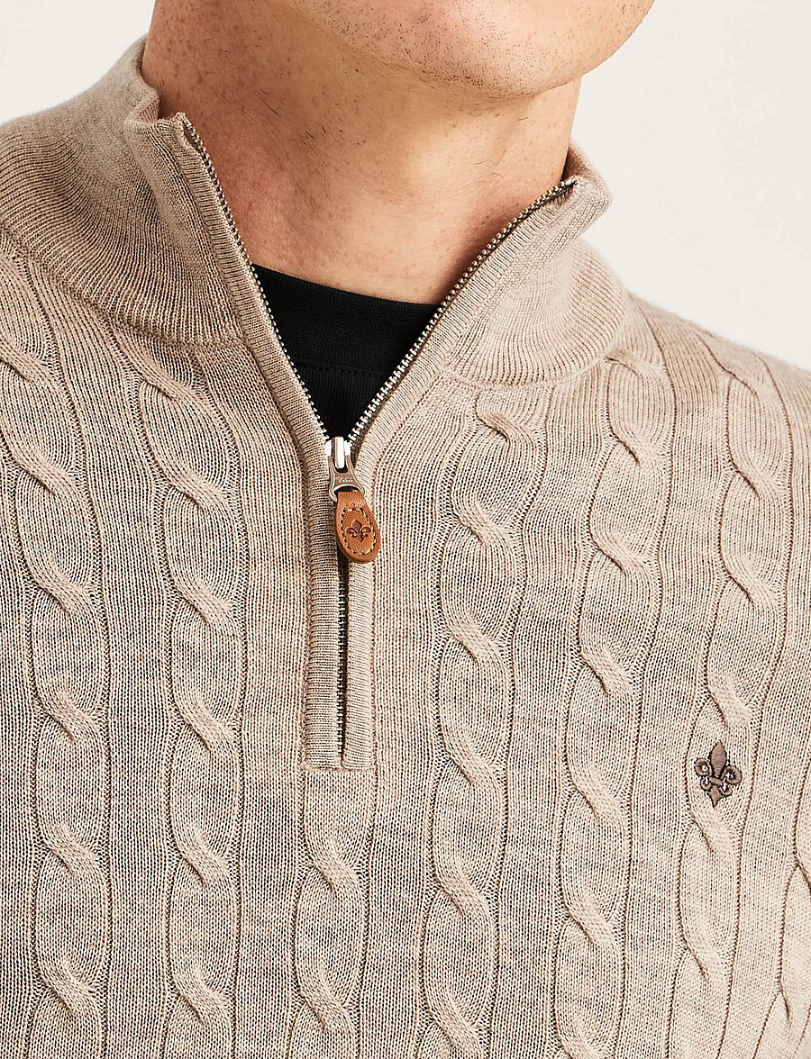 Morris - Merino Cable John Zip - pullover mit halbem reißverschluss - khaki - 5