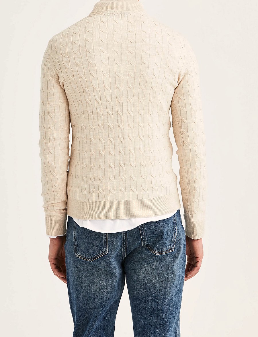 Morris - Merino Cable John Zip - pullover mit halbem reißverschluss - off white - 4