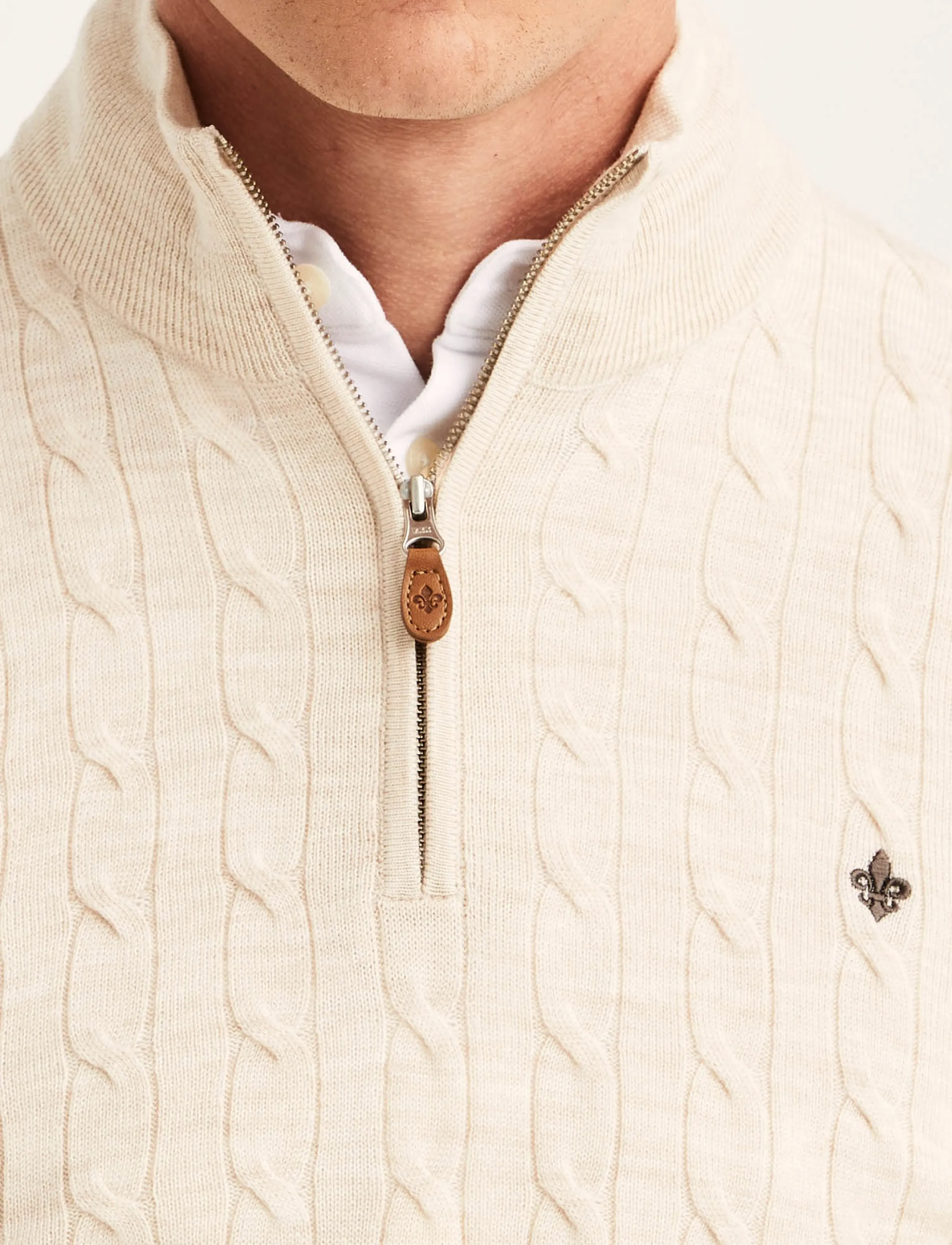Morris - Merino Cable John Zip - pullover mit halbem reißverschluss - off white - 5