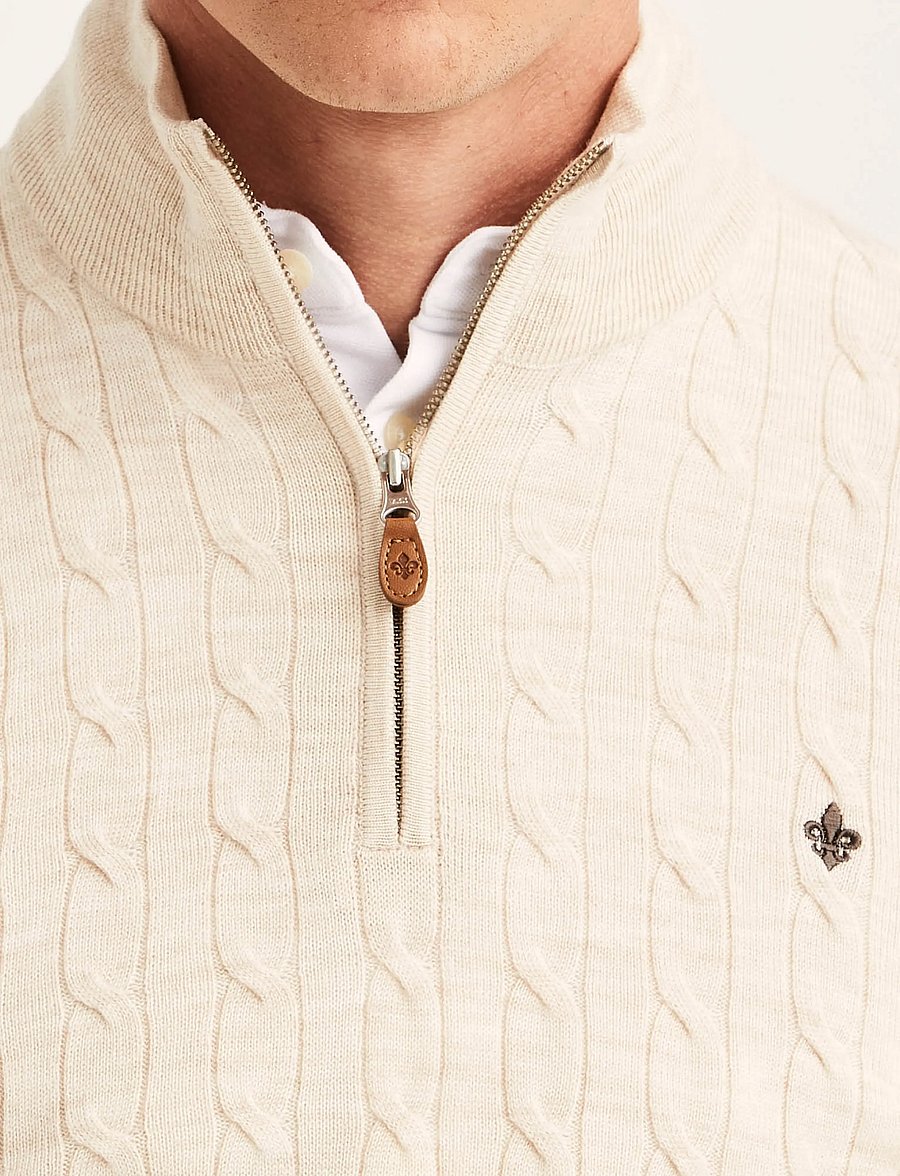Morris - Merino Cable John Zip - pullover mit halbem reißverschluss - off white - 5