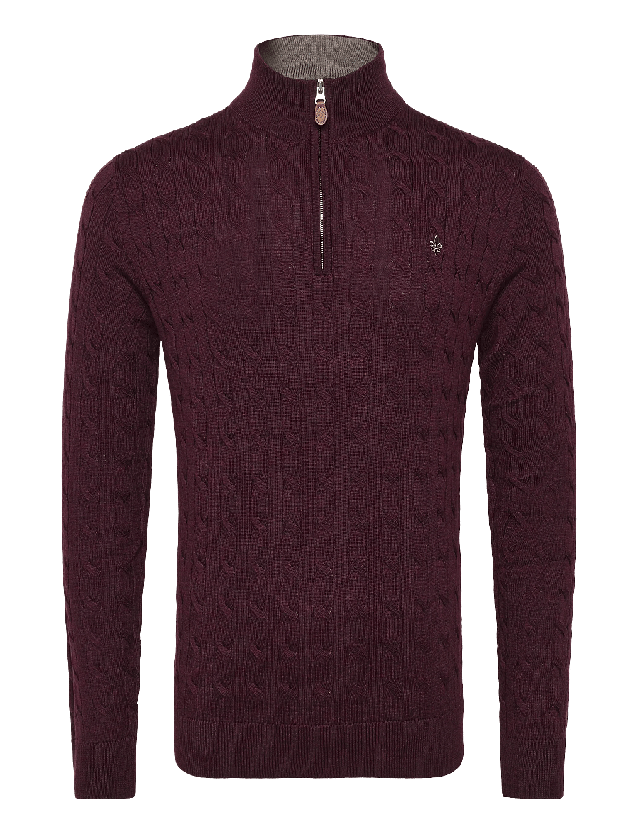 Morris - Merino Cable John Zip - pullover mit halbem reißverschluss - wine red - 1