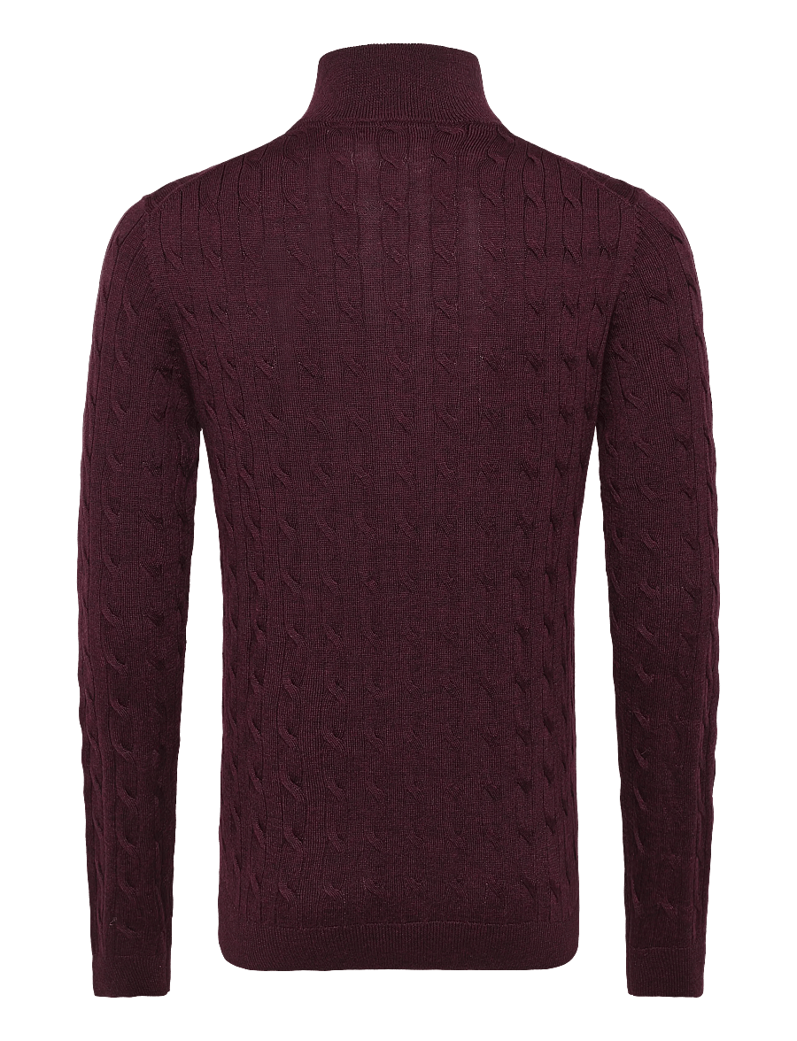 Morris - Merino Cable John Zip - pullover mit halbem reißverschluss - wine red - 2