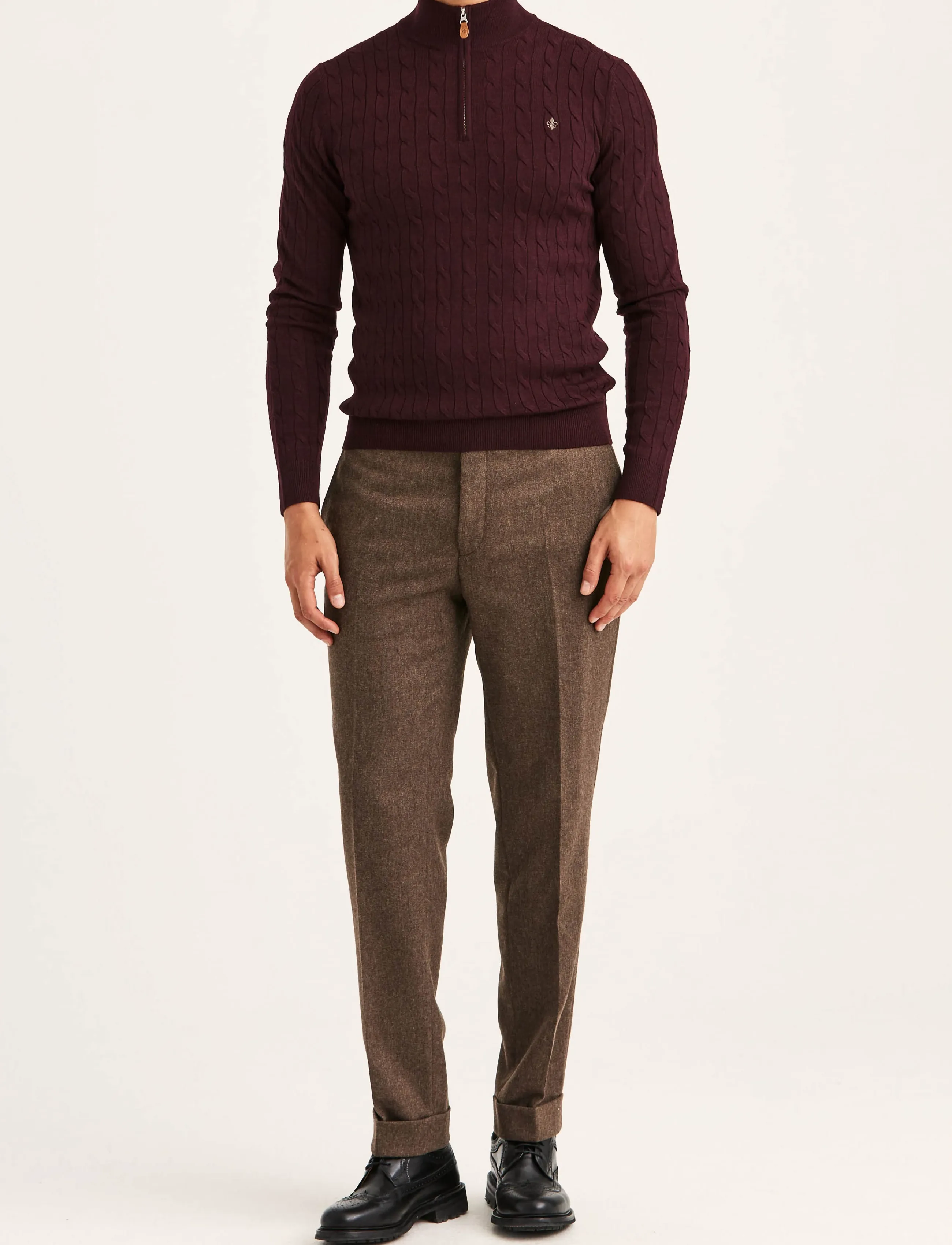 Morris - Merino Cable John Zip - pullover mit halbem reißverschluss - wine red - 3