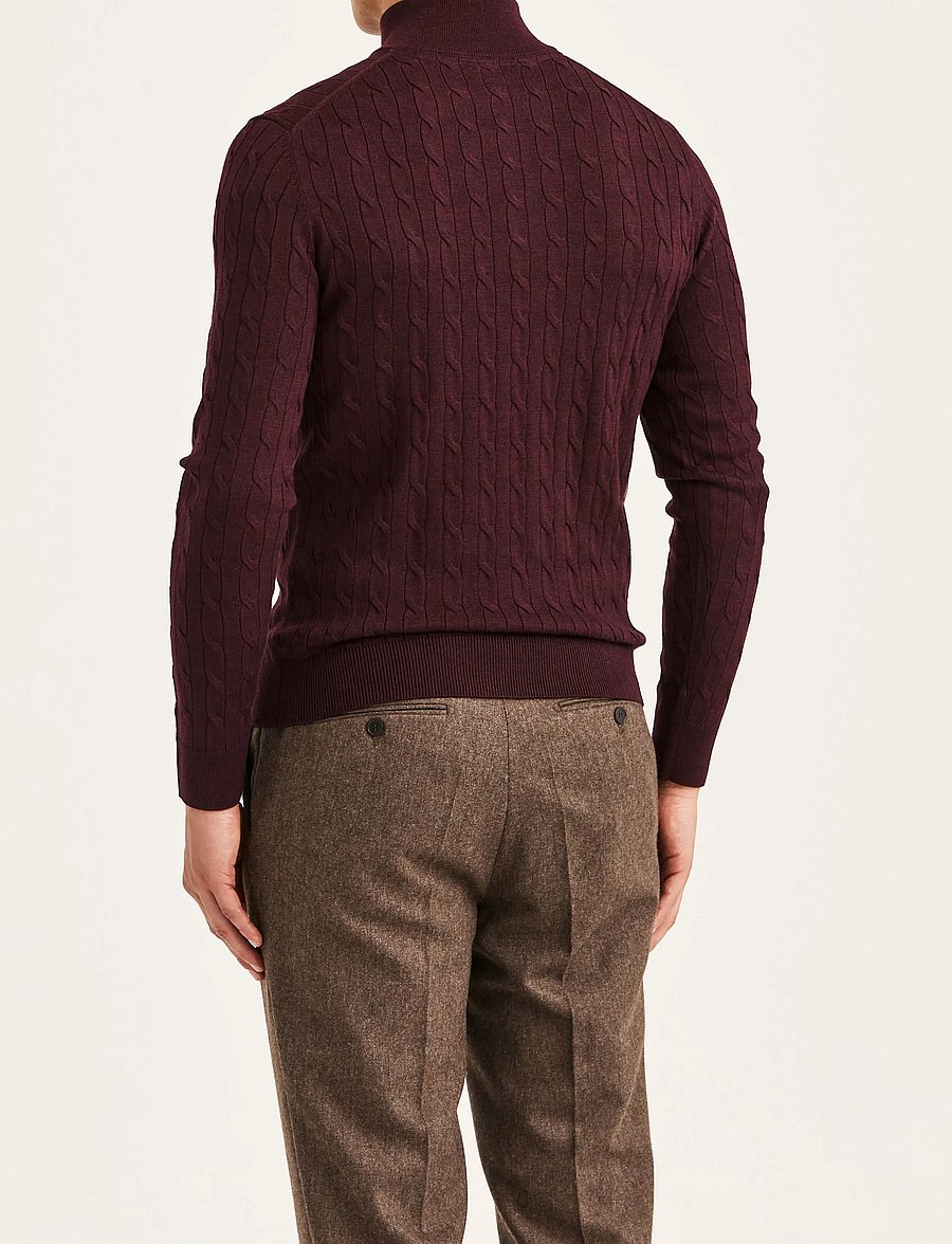 Morris - Merino Cable John Zip - pullover mit halbem reißverschluss - wine red - 4