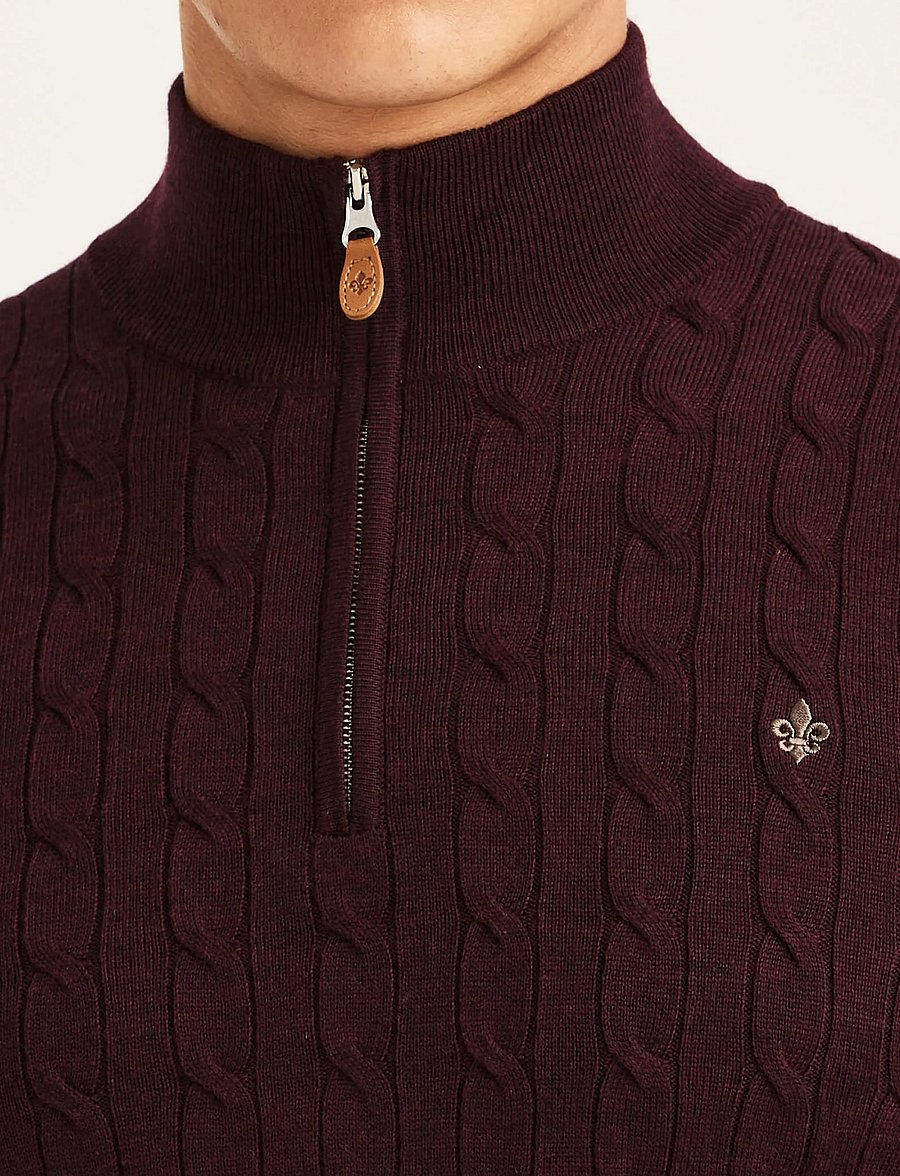 Morris - Merino Cable John Zip - pullover mit halbem reißverschluss - wine red - 5