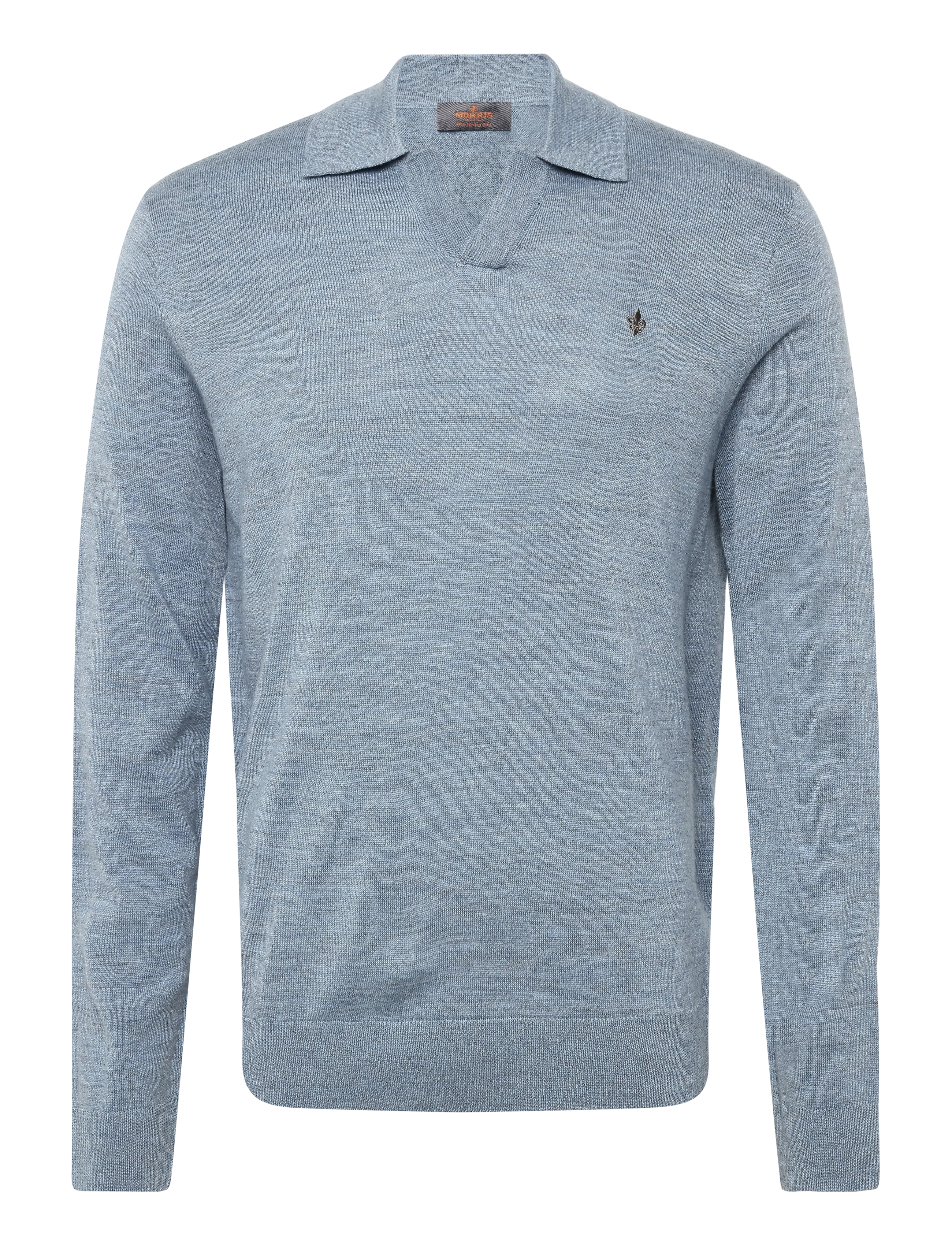 Morris - Merino Resort Polo - langärmelige strick-polohemden - blue - 1