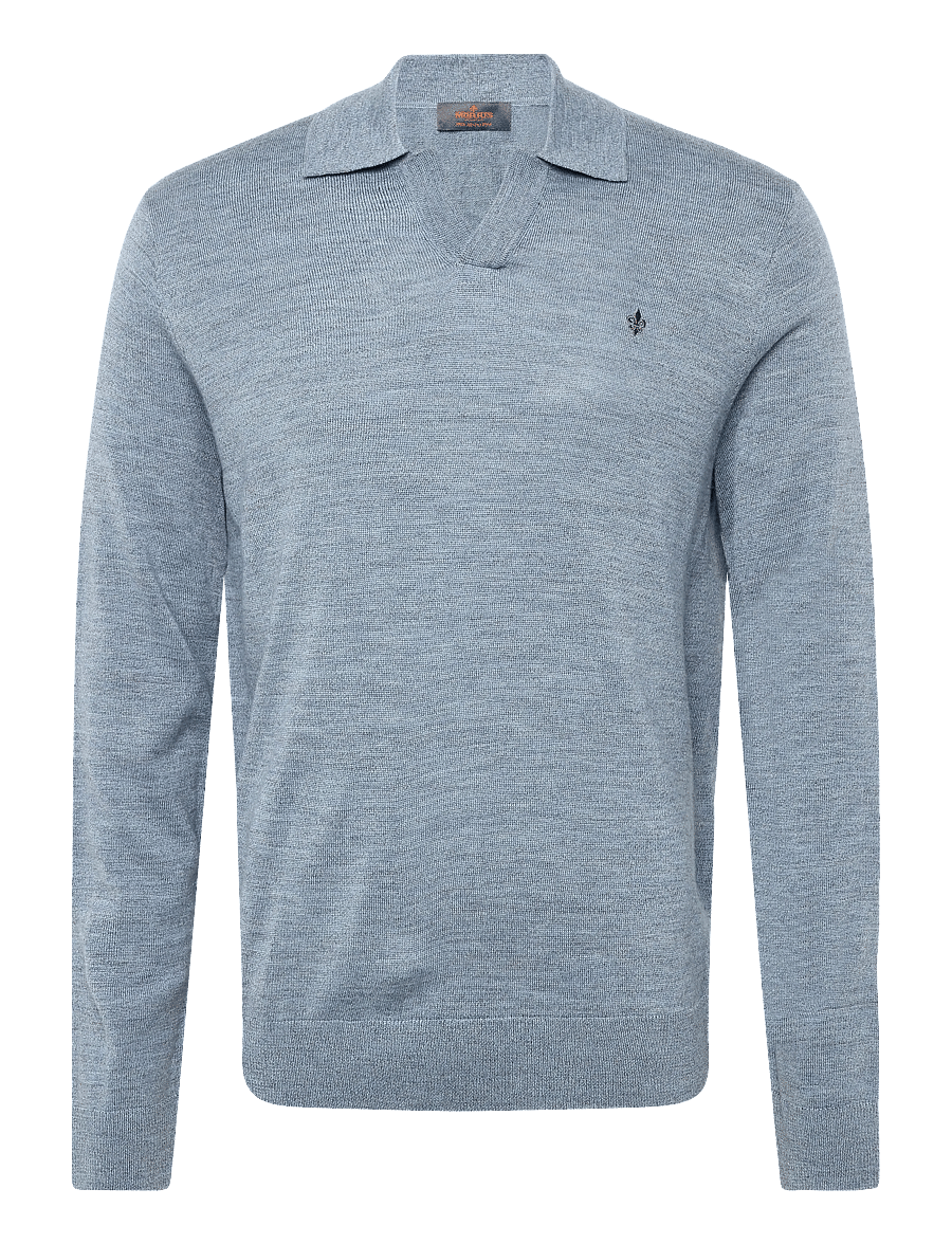Morris - Merino Resort Polo - langärmelige strick-polohemden - blue - 1