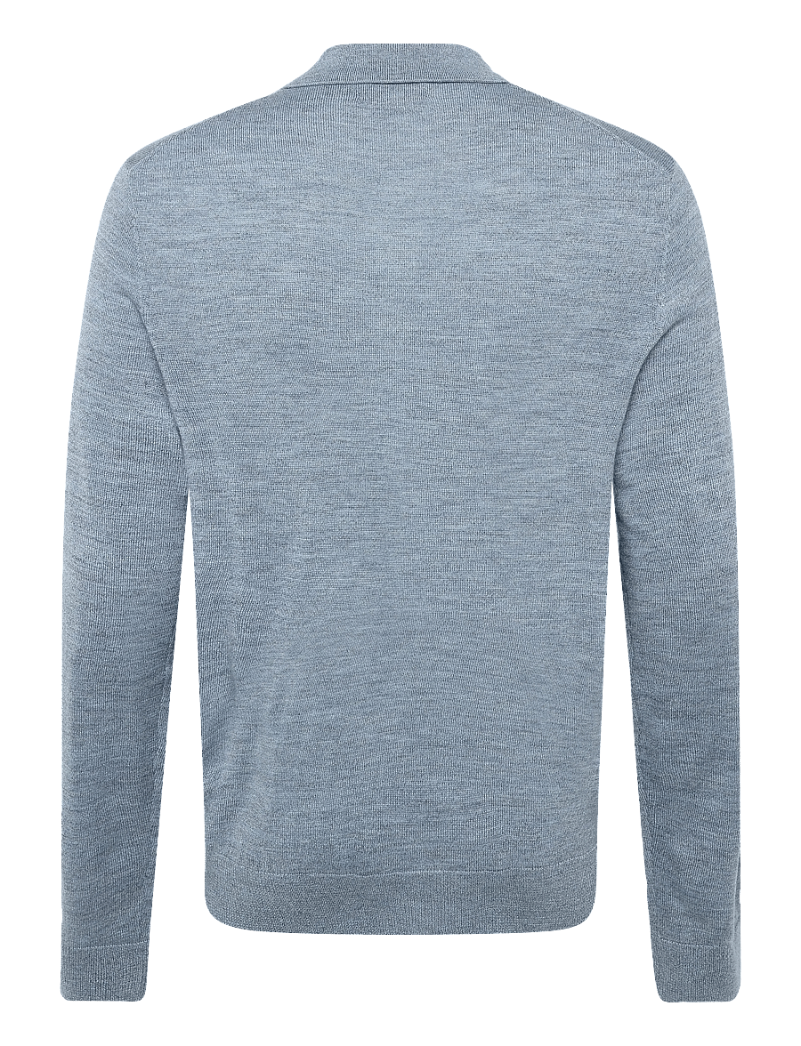 Morris - Merino Resort Polo - langärmelige strick-polohemden - blue - 2