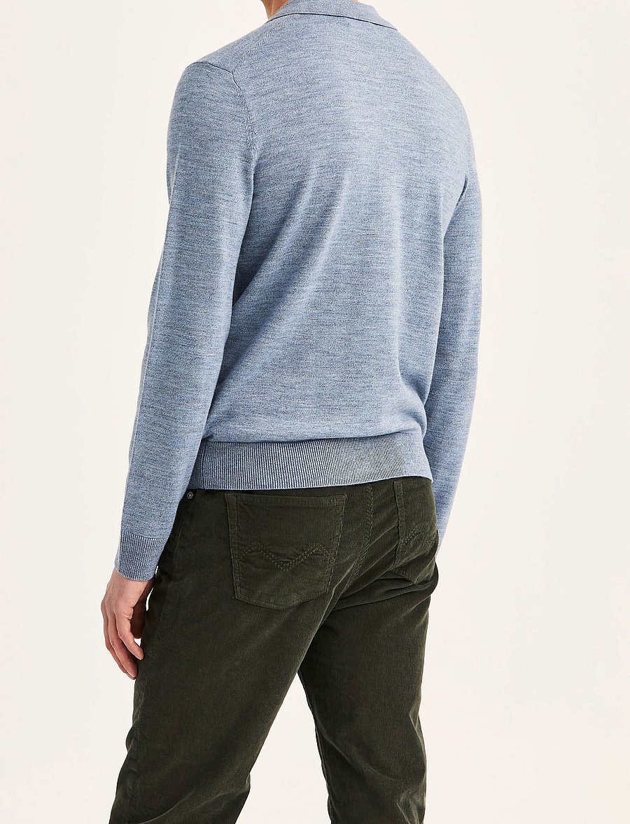 Morris - Merino Resort Polo - langärmelige strick-polohemden - blue - 4