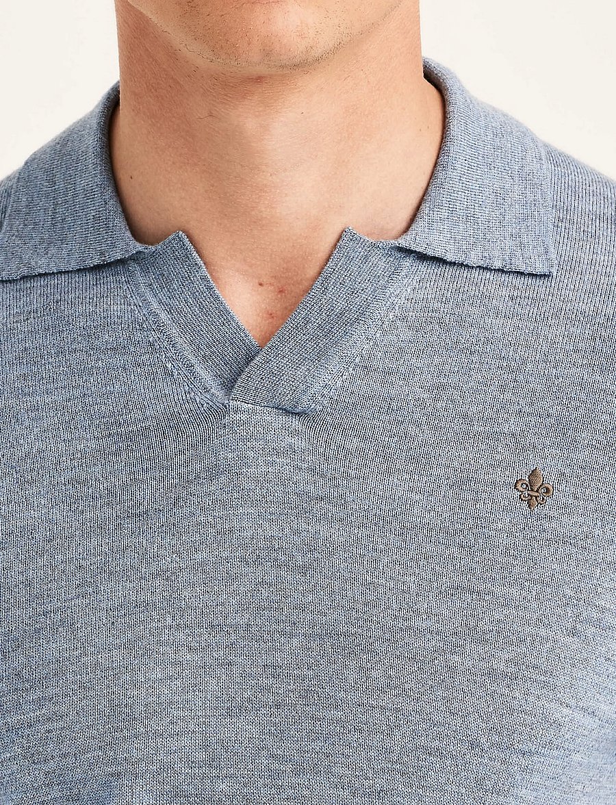 Morris - Merino Resort Polo - langärmelige strick-polohemden - blue - 5