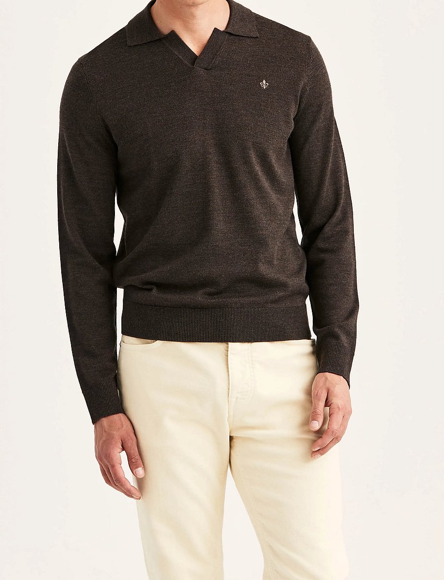 Morris - Merino Resort Polo - pikkade varrukatega kootud polod - brown - 0