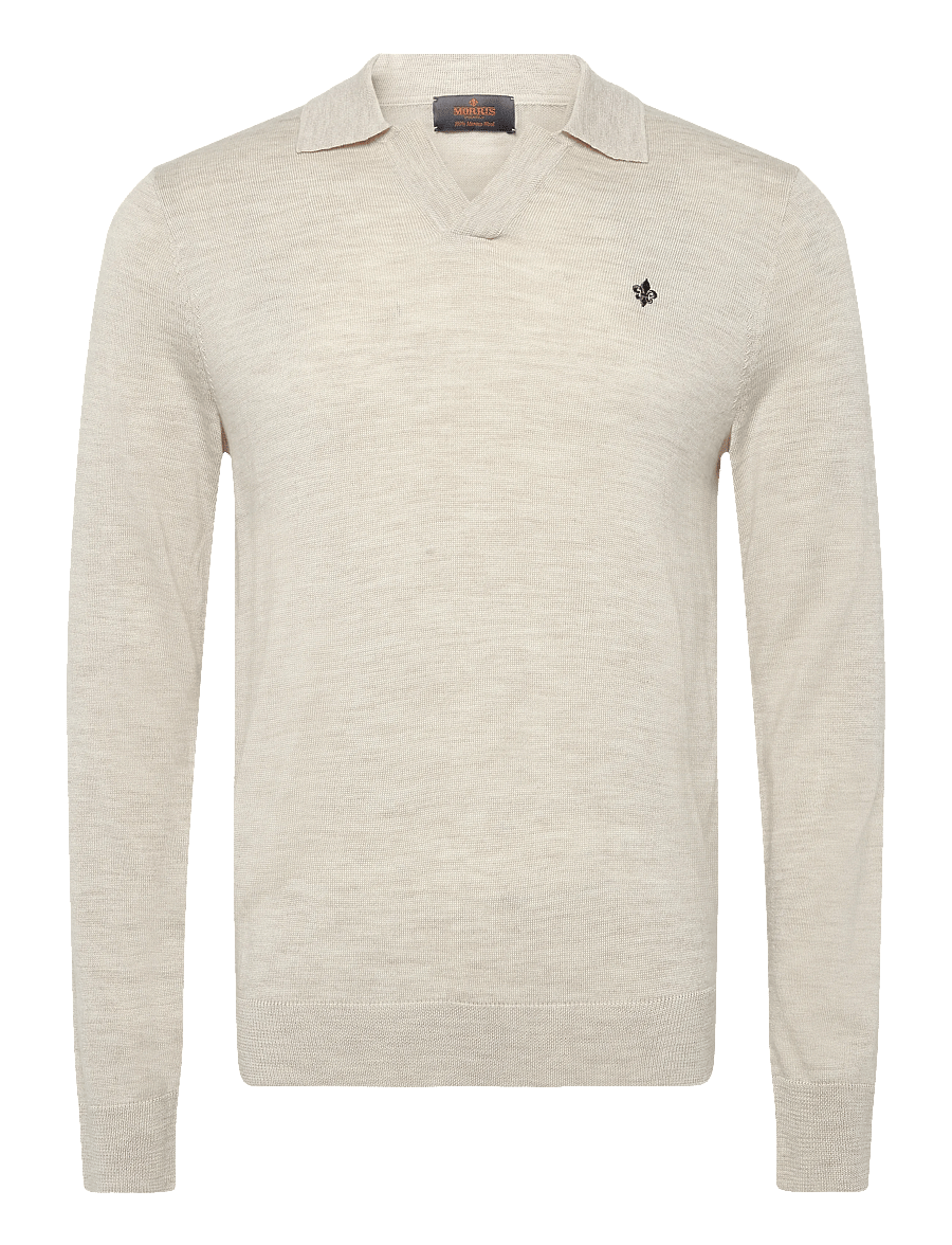Morris - Merino Resort Polo - langärmelige strick-polohemden - off white - 1