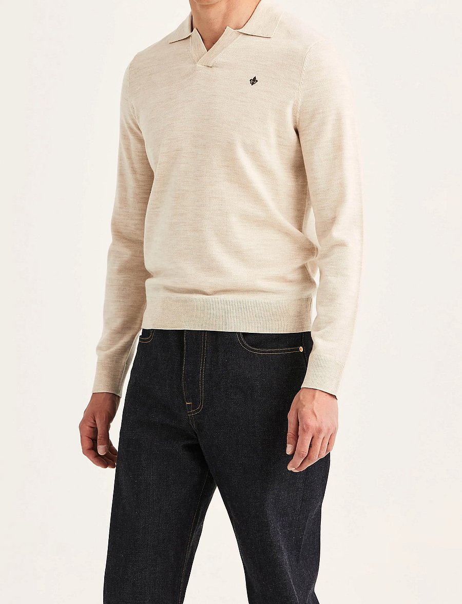 Morris - Merino Resort Polo - langärmelige strick-polohemden - off white - 0