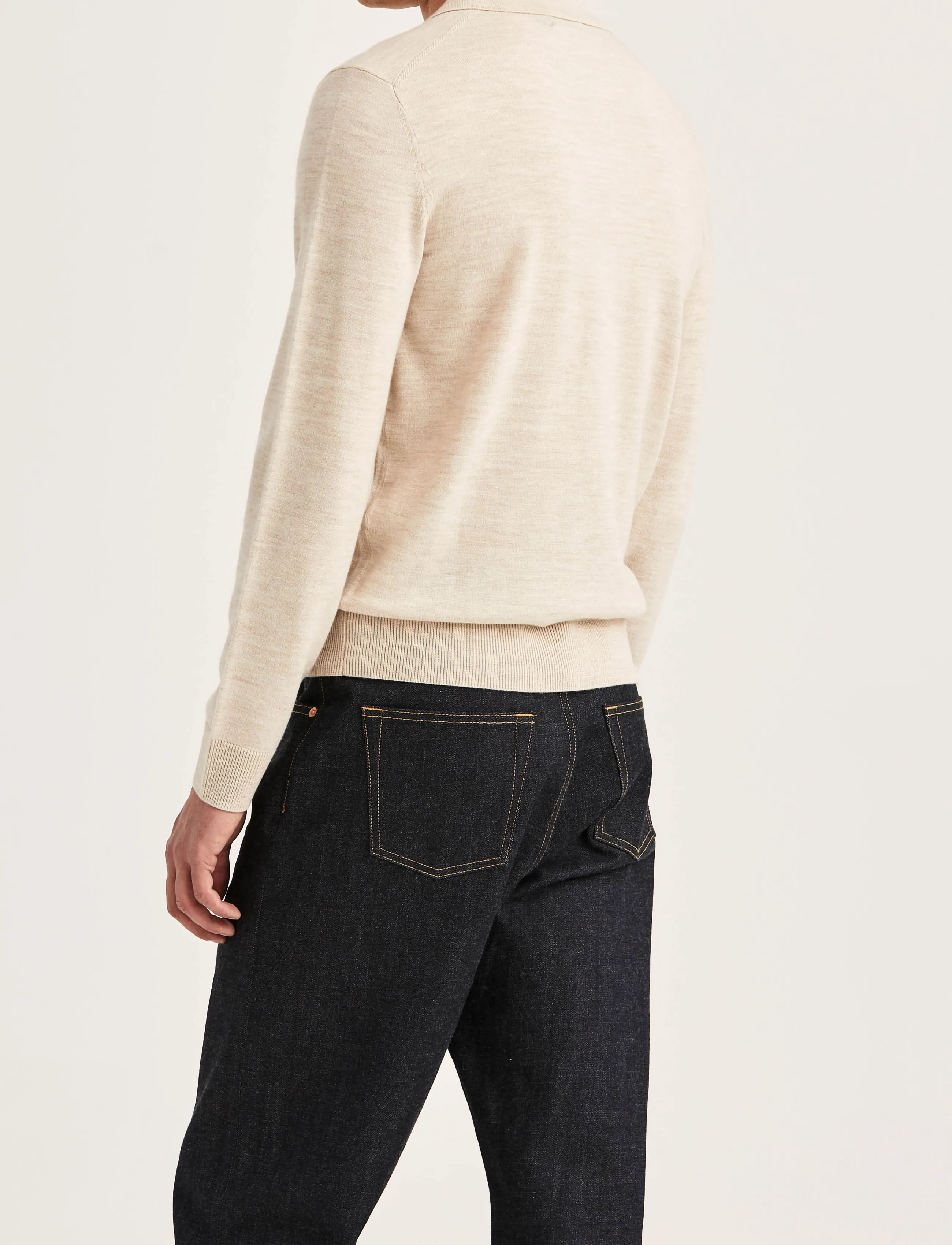 Morris - Merino Resort Polo - langärmelige strick-polohemden - off white - 4
