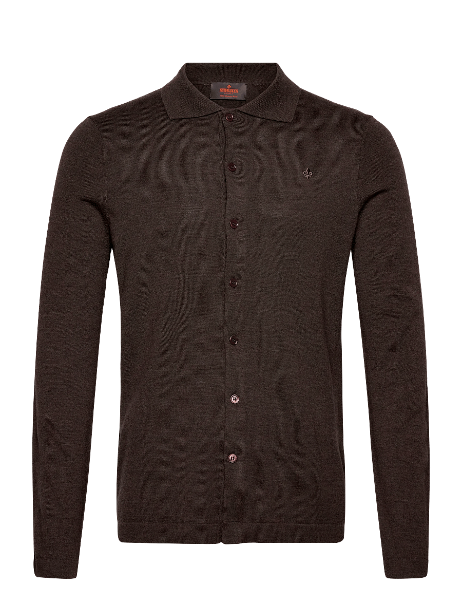 Morris - Merino Shirt Cardigan - koftor - brown - 1