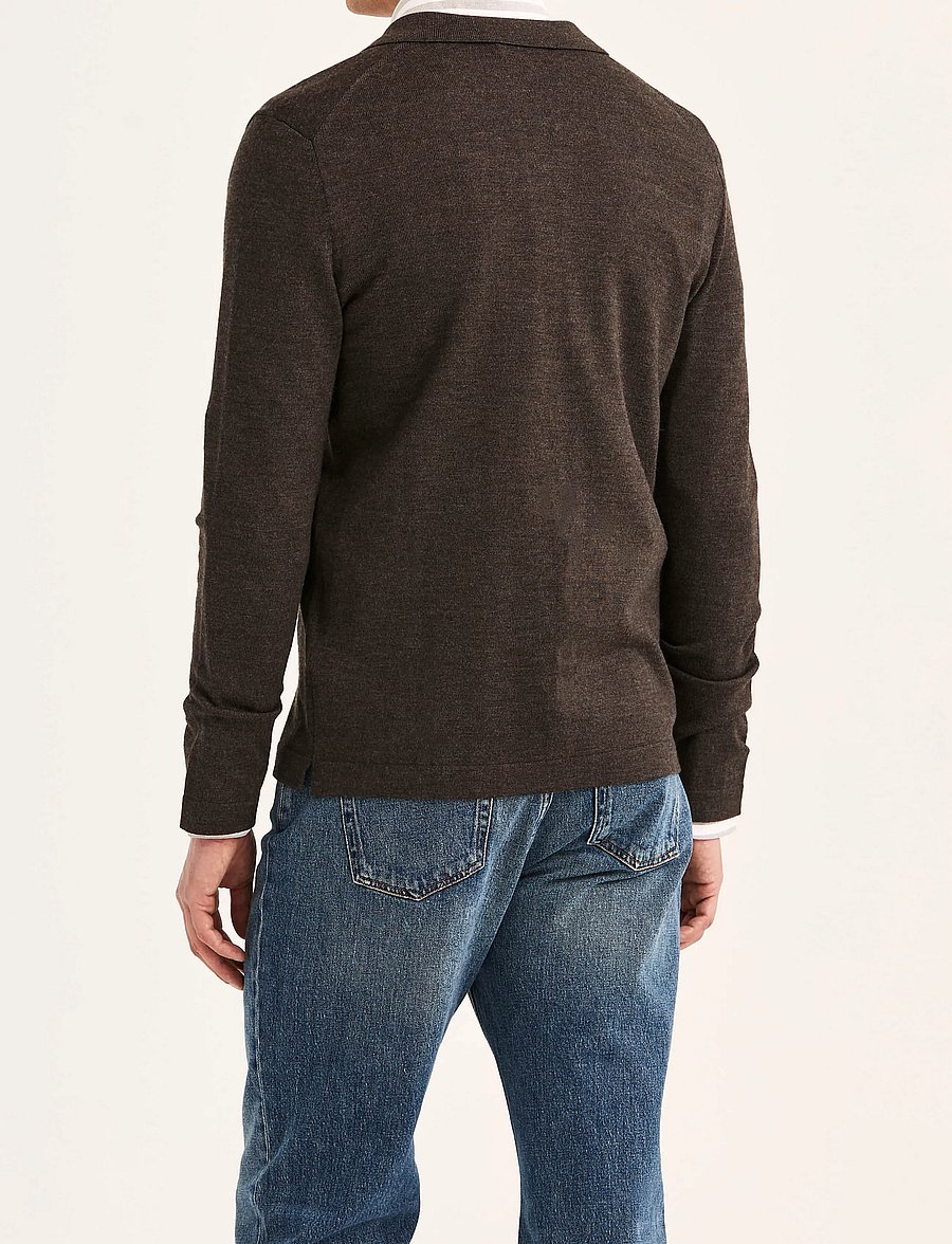 Morris - Merino Shirt Cardigan - koftor - brown - 4