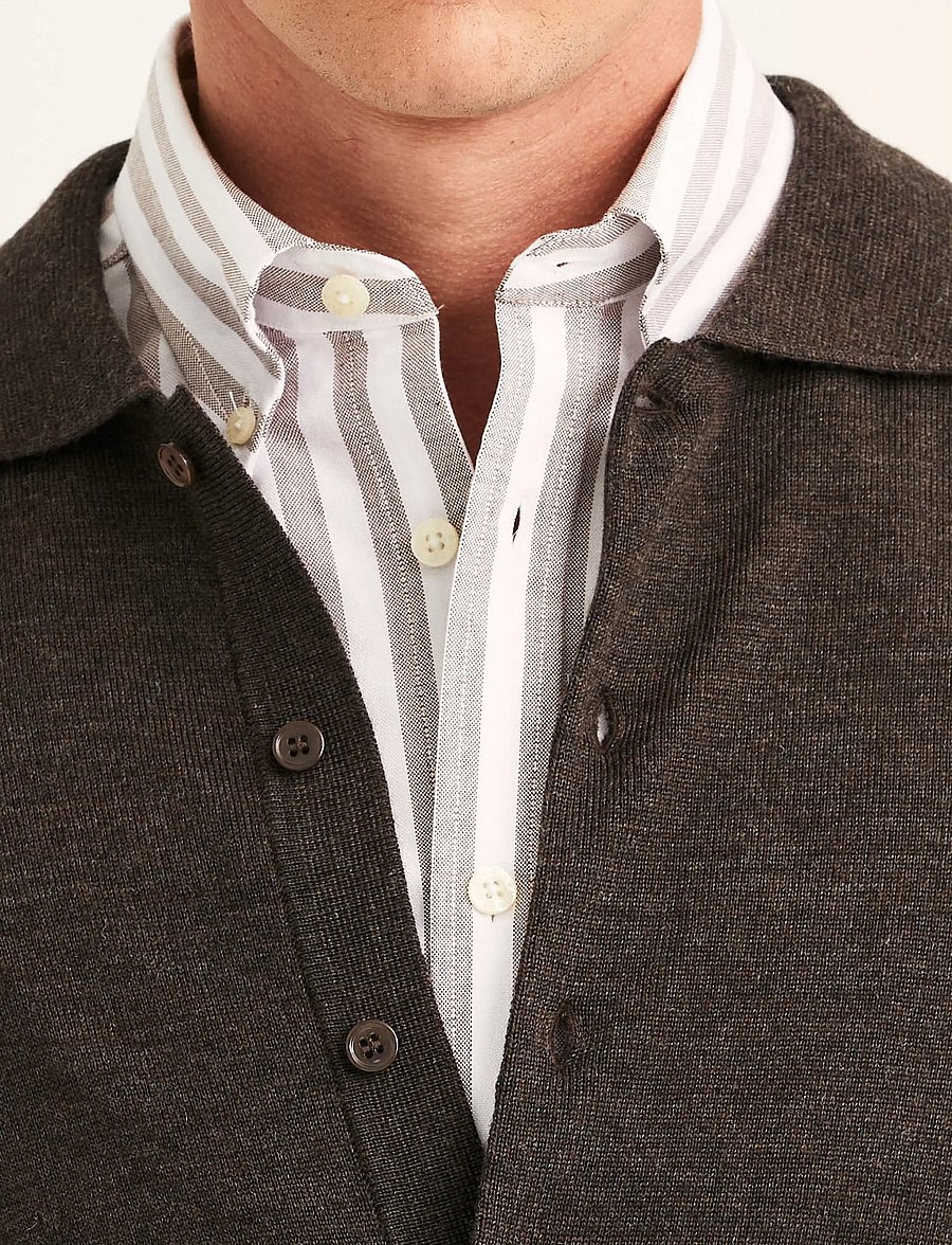 Morris - Merino Shirt Cardigan - koftor - brown - 5