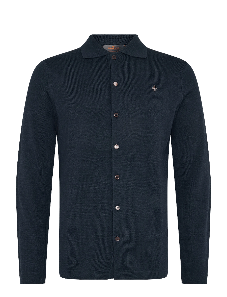 Morris - Merino Shirt Cardigan - cardigans - navy - 1