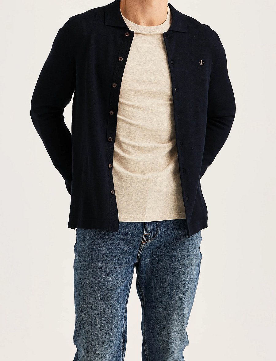 Morris - Merino Shirt Cardigan - cardigans - navy - 0