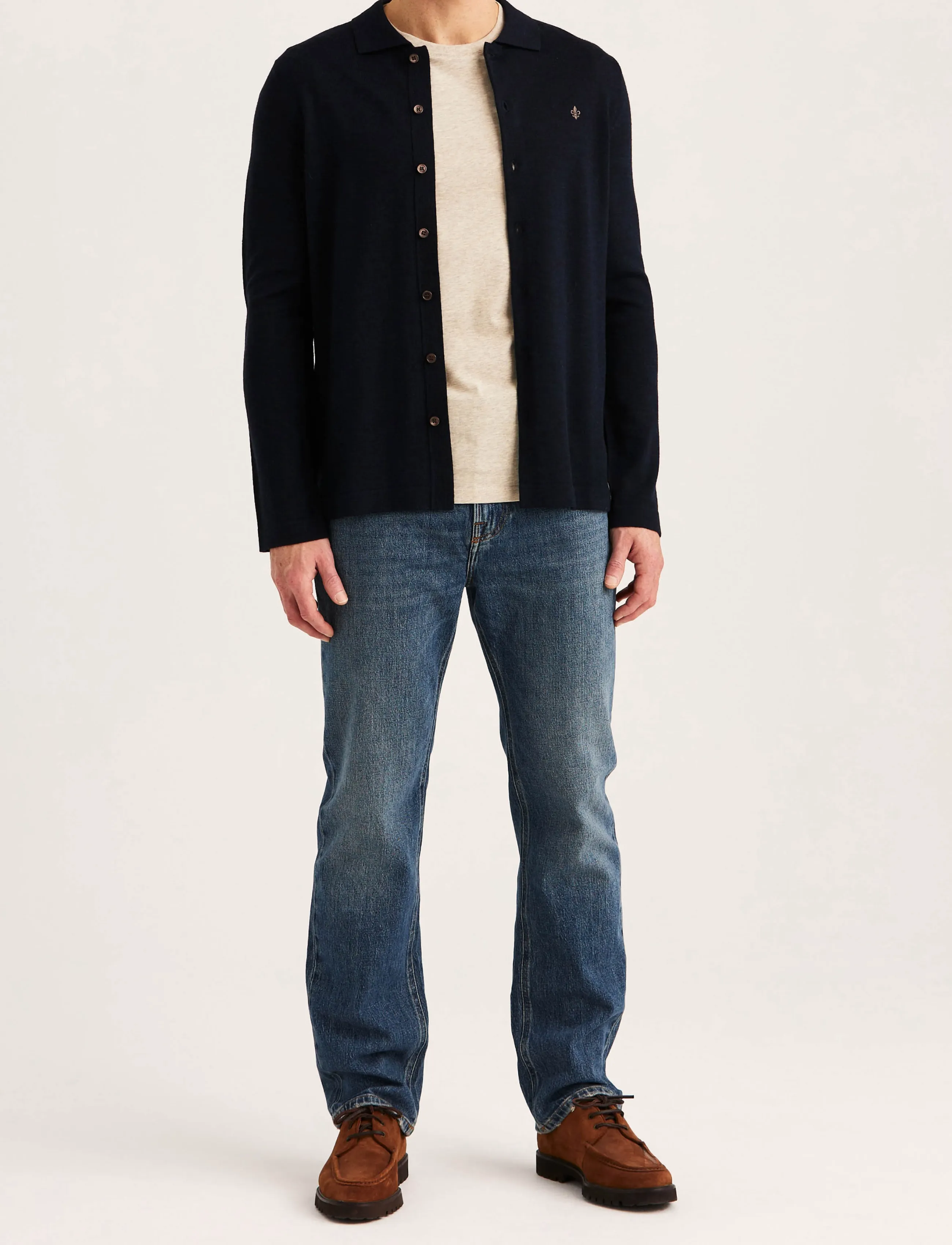 Morris - Merino Shirt Cardigan - cardigans - navy - 3