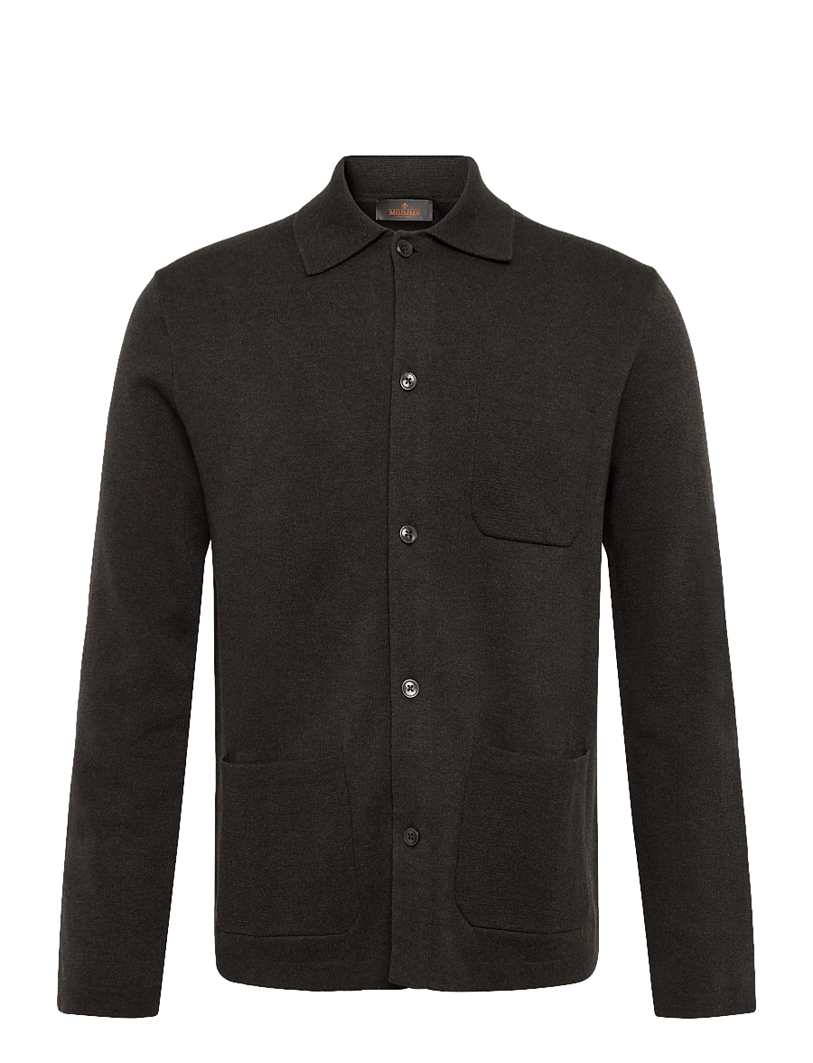 Morris - Dudley Knitted Overshirt - langärmelige strick-polohemden - brown - 1
