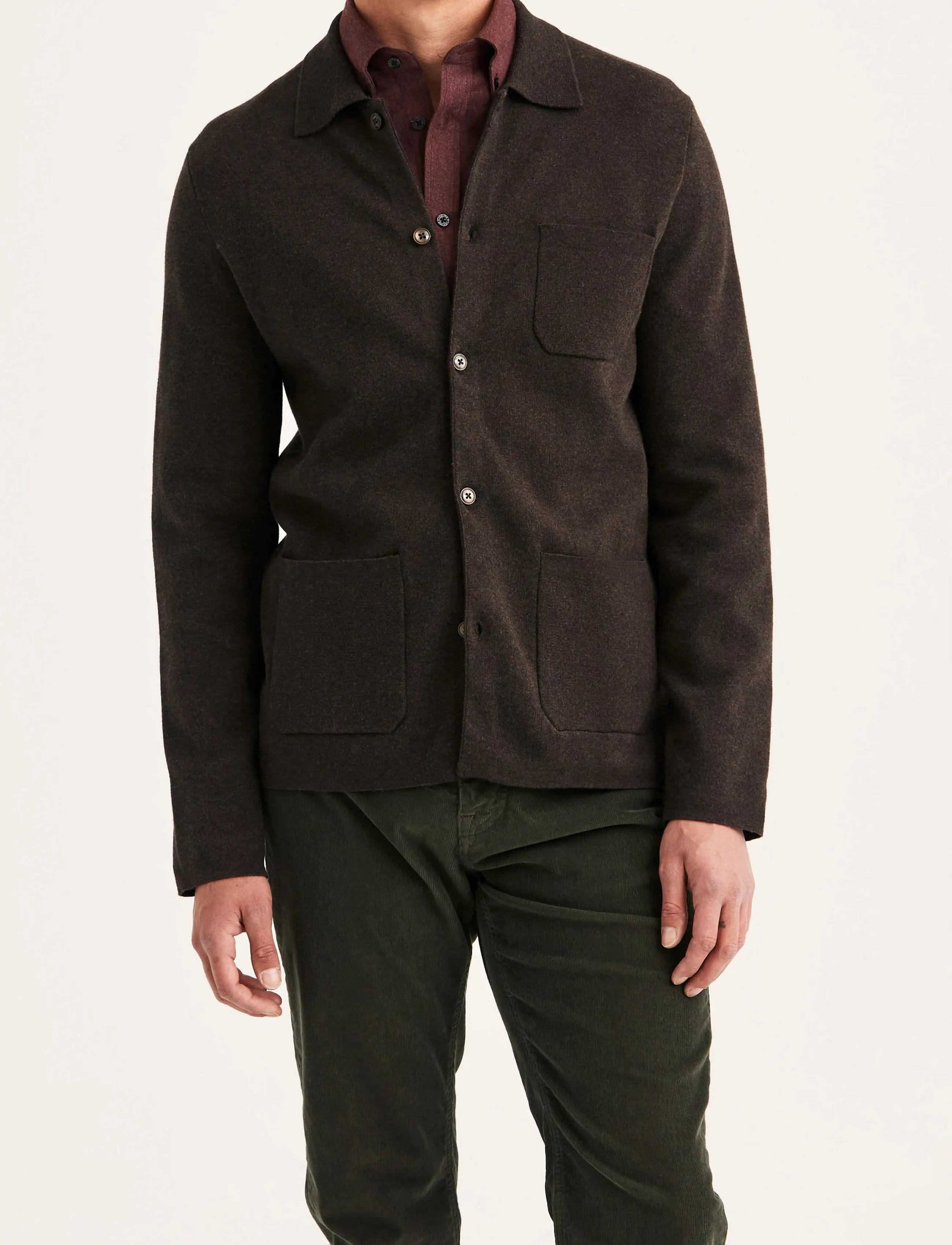 Morris - Dudley Knitted Overshirt - langärmelige strick-polohemden - brown - 0