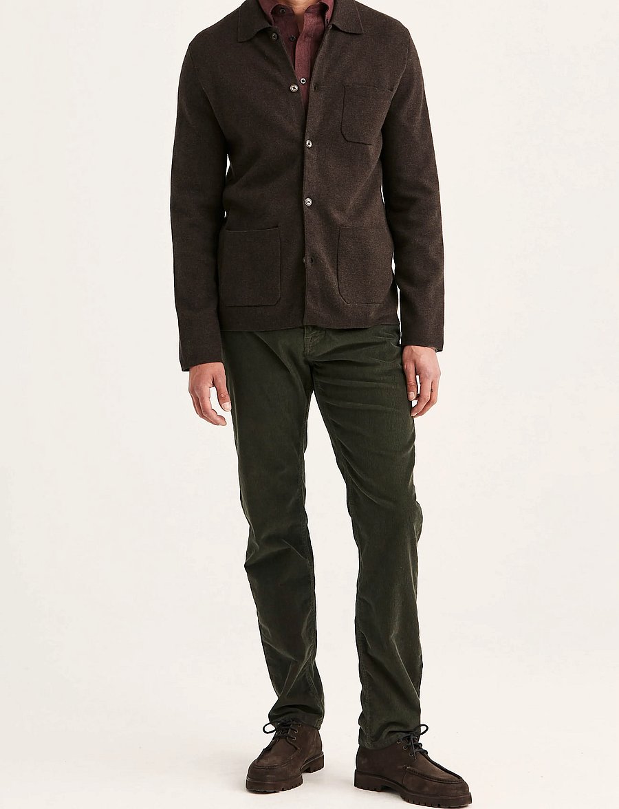 Morris - Dudley Knitted Overshirt - langärmelige strick-polohemden - brown - 3