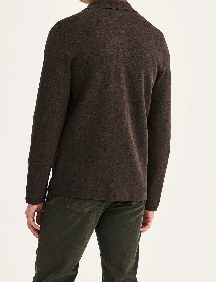 Morris - Dudley Knitted Overshirt - langärmelige strick-polohemden - brown - 4