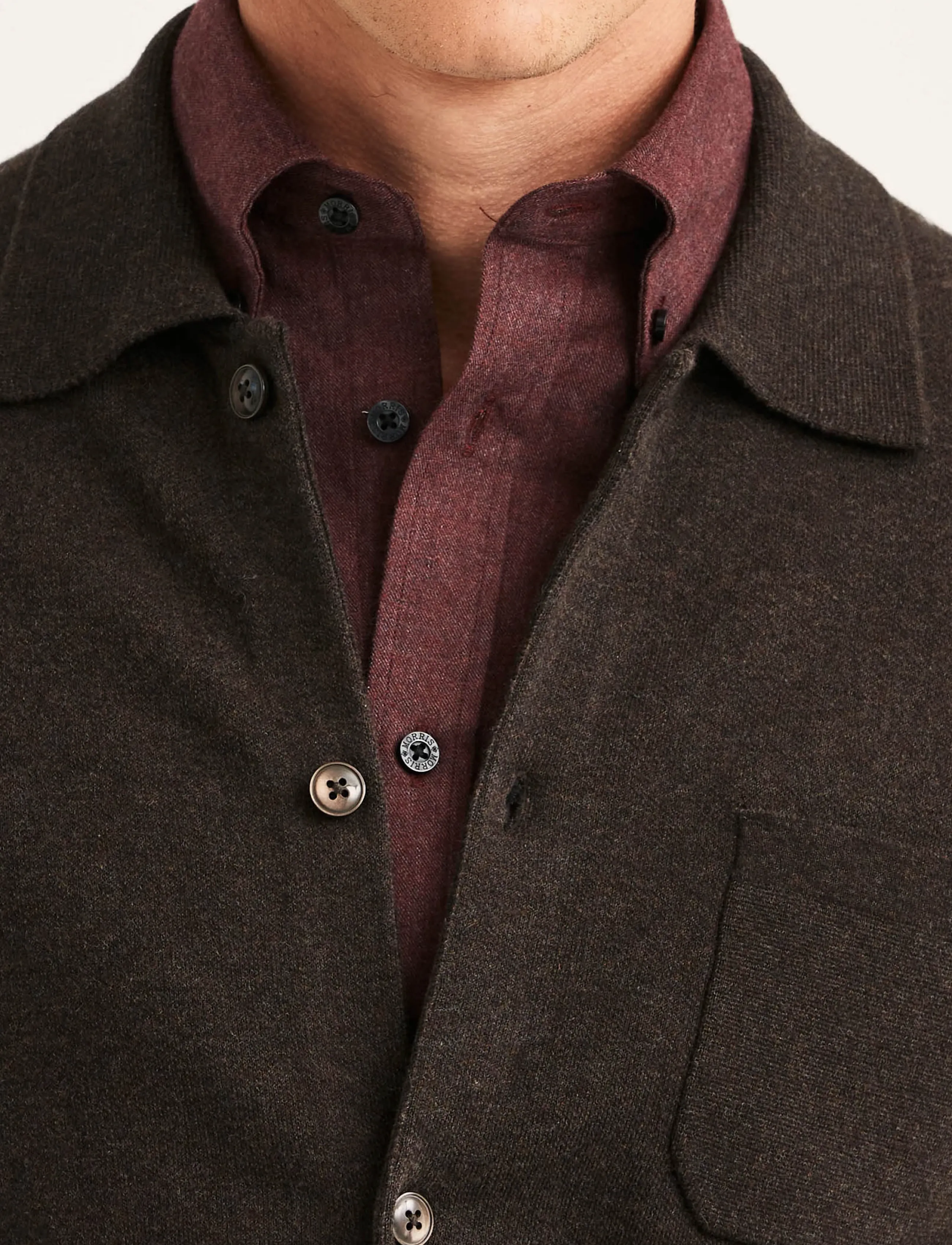 Morris - Dudley Knitted Overshirt - langärmelige strick-polohemden - brown - 5