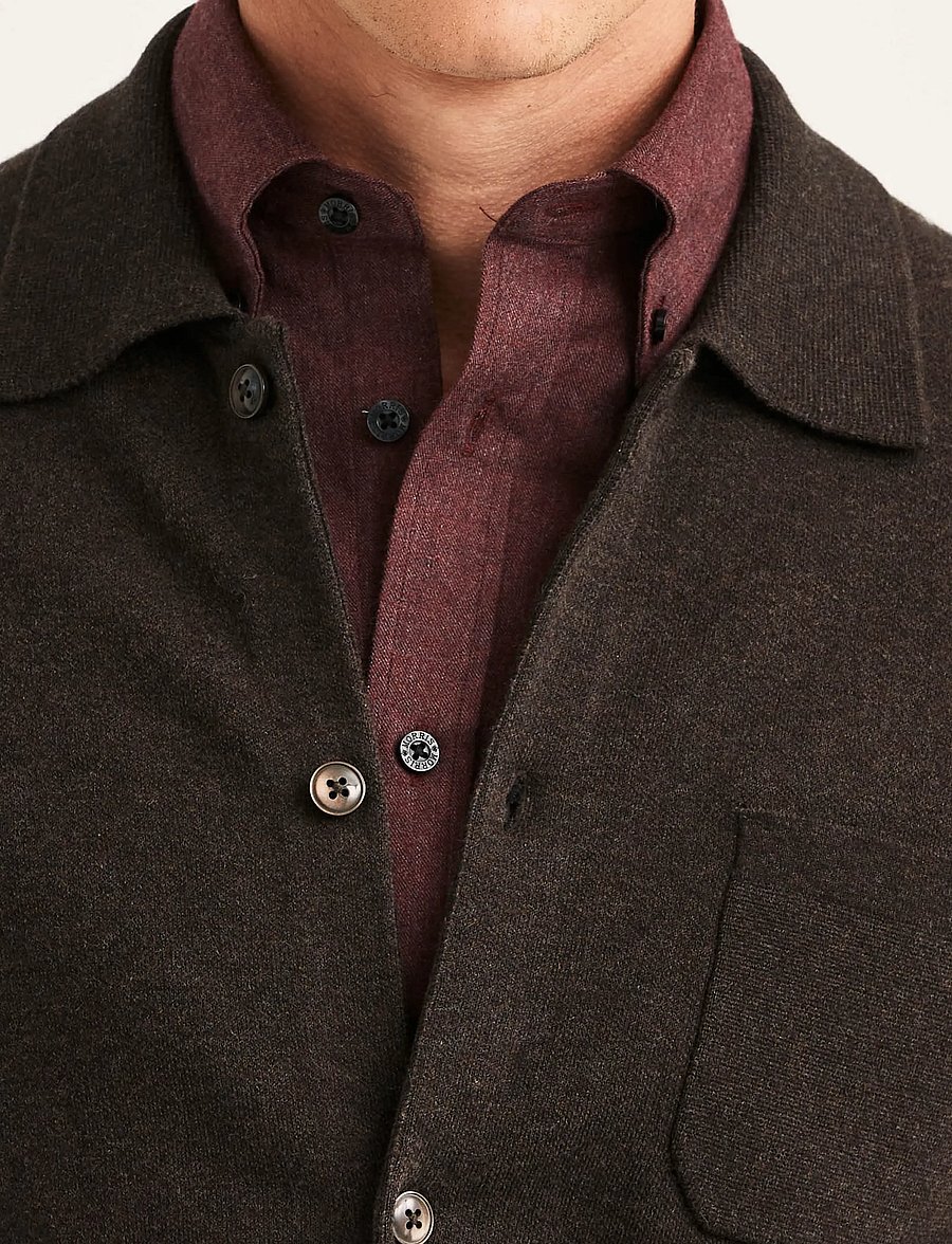 Morris - Dudley Knitted Overshirt - langärmelige strick-polohemden - brown - 5