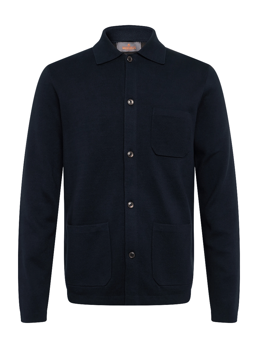 Morris - Dudley Knitted Overshirt - långärmade stickade pikétröjor - old blue - 1
