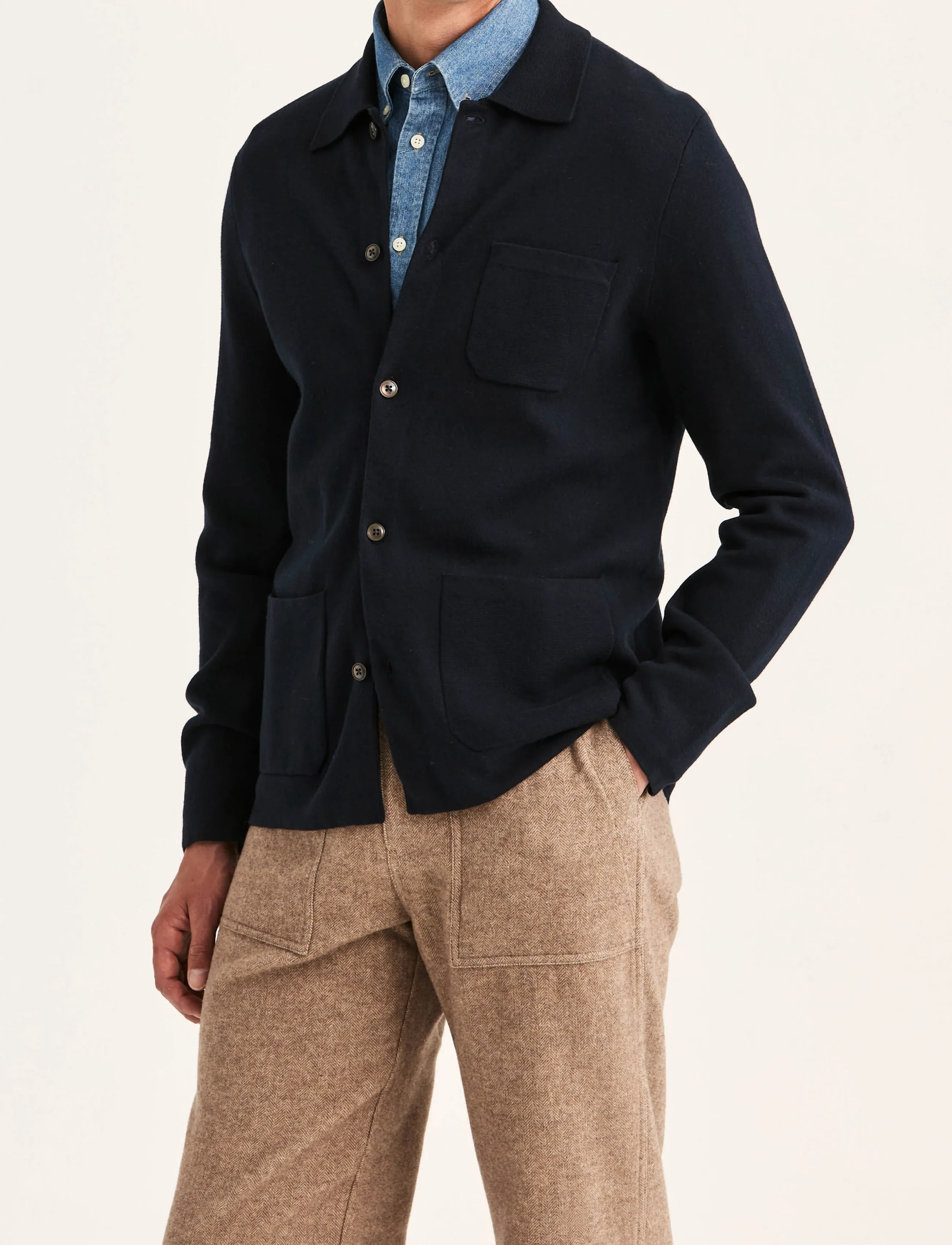 Morris Dudley Knitted Overshirt - Langärmlige Strick-Polohemden - OLD BLUE / navy