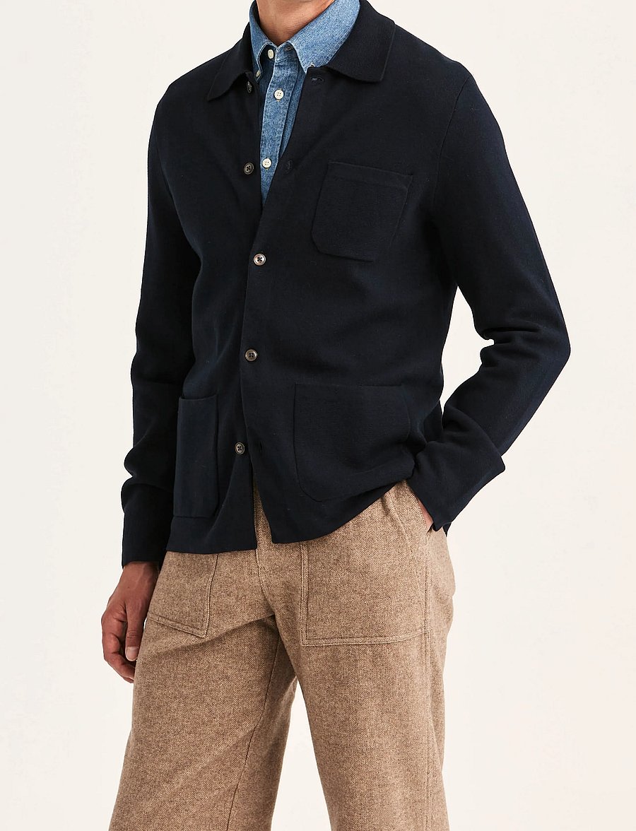 Morris - Dudley Knitted Overshirt - långärmade stickade pikétröjor - old blue - 0