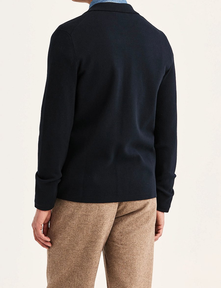Morris - Dudley Knitted Overshirt - långärmade stickade pikétröjor - old blue - 4