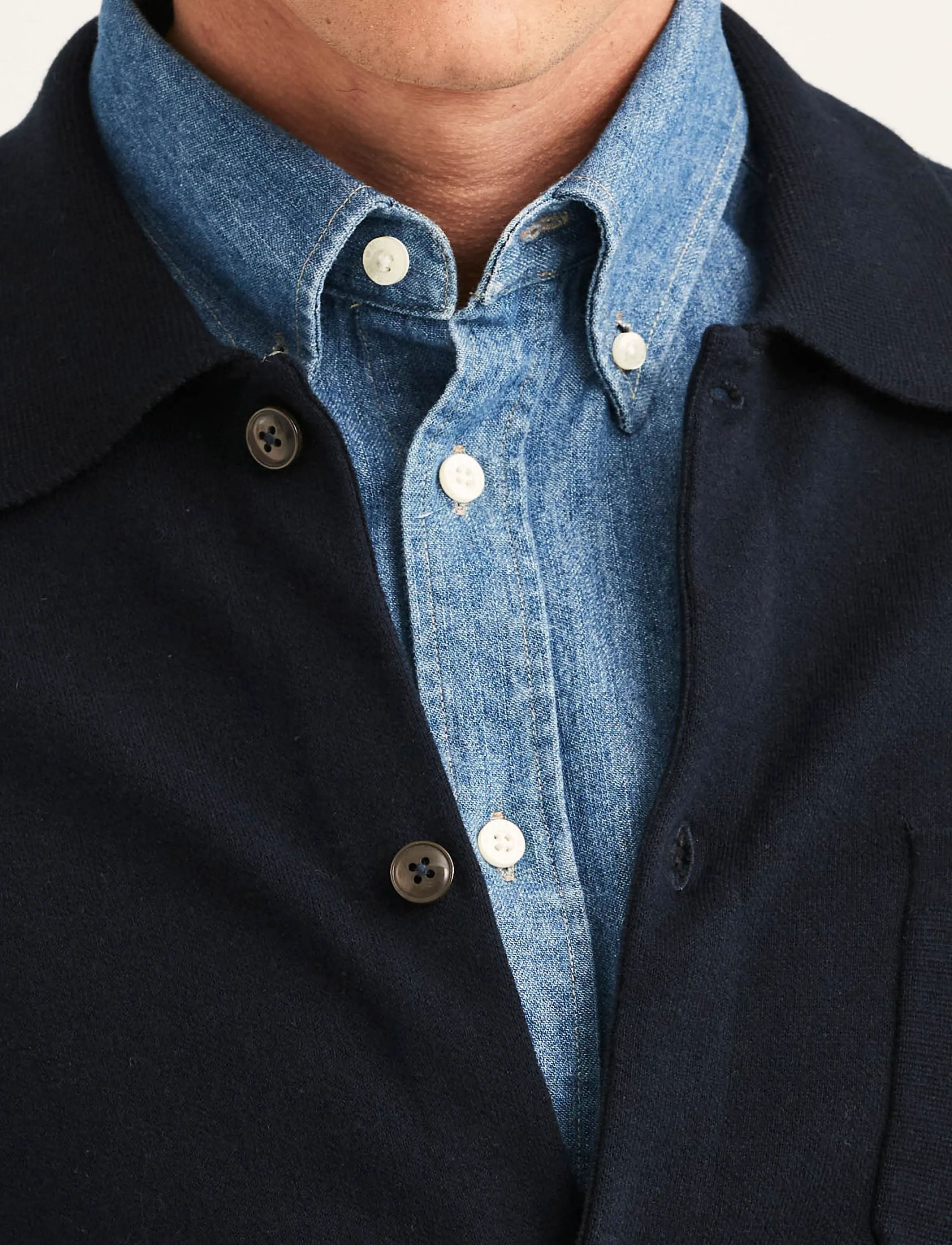 Morris - Dudley Knitted Overshirt - old blue - 5
