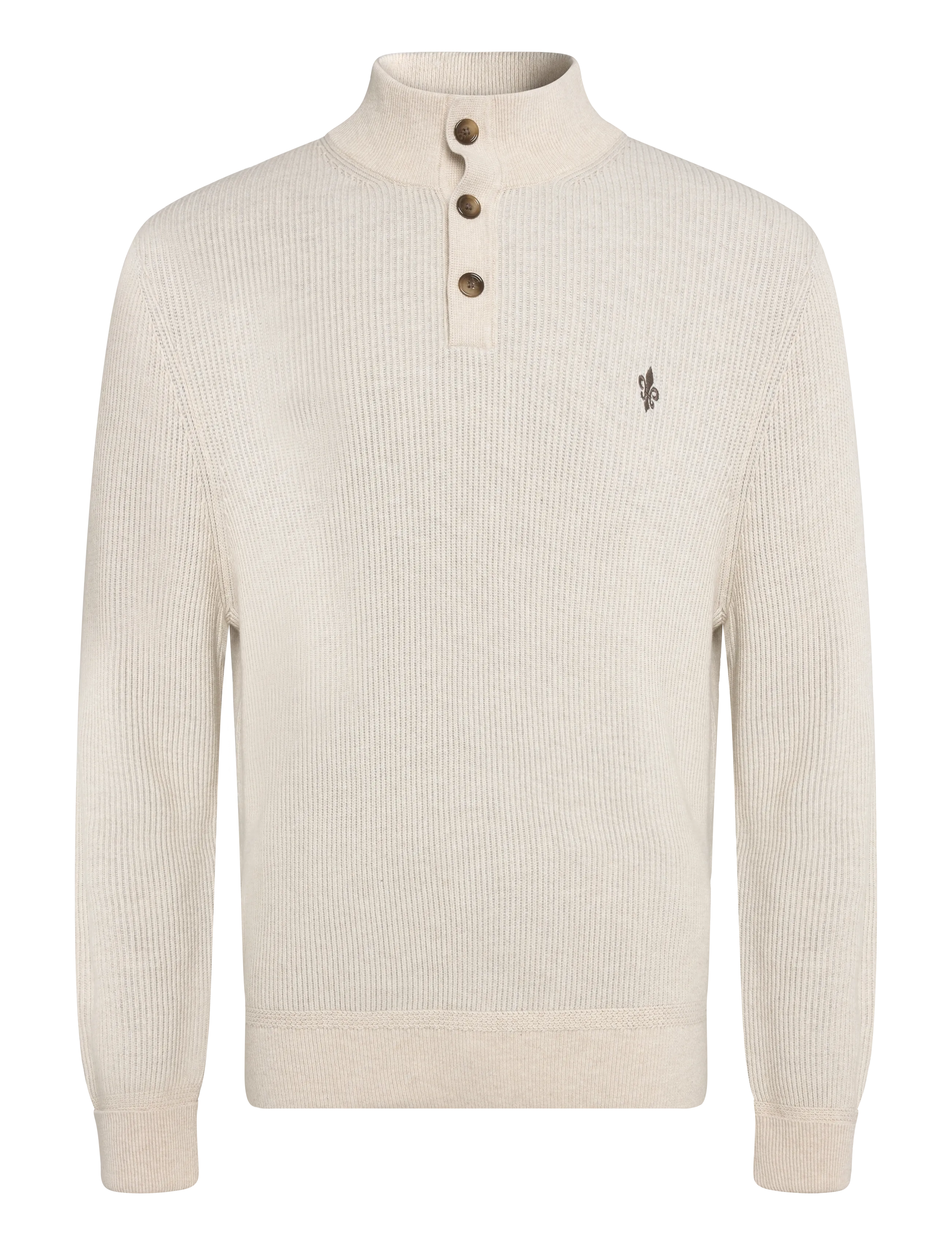 Morris Niall Half Button Sweater - Poloer i strik med lange ærmer - KHAKI / cream