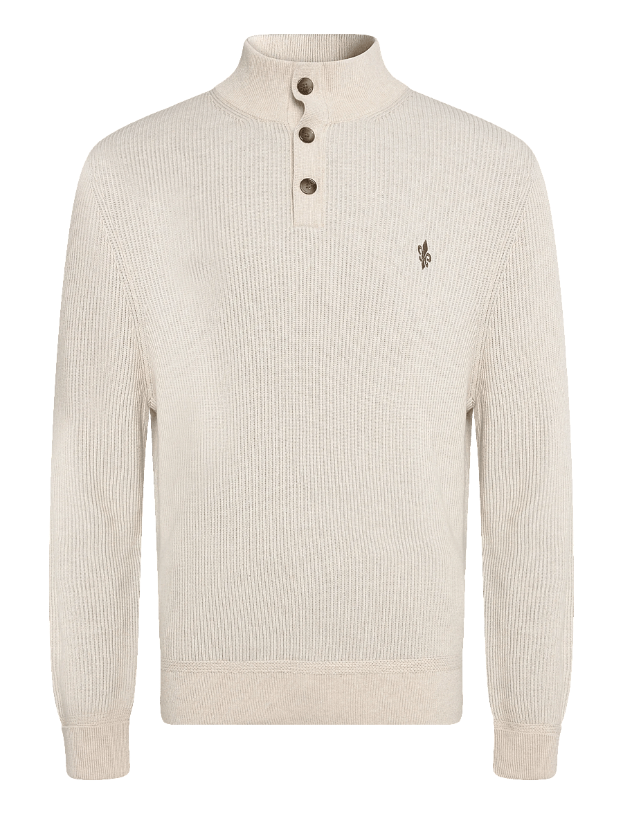 Morris - Niall Half Button Sweater - langärmelige strick-polohemden - khaki - 1