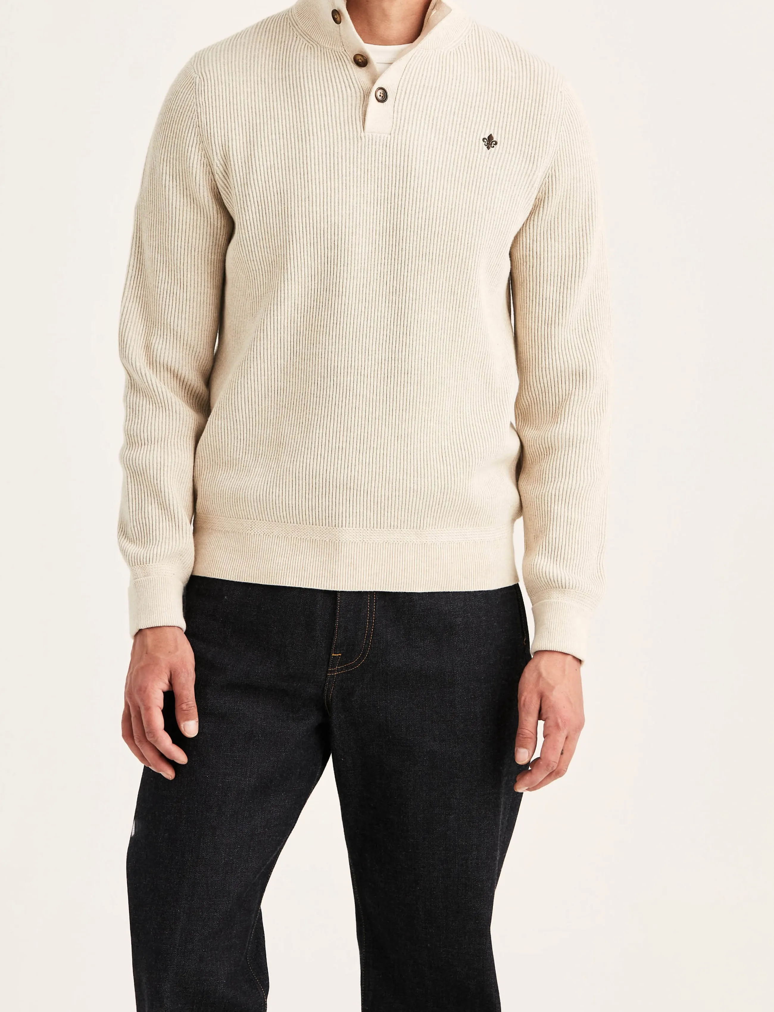 Morris - Niall Half Button Sweater - khaki - 0