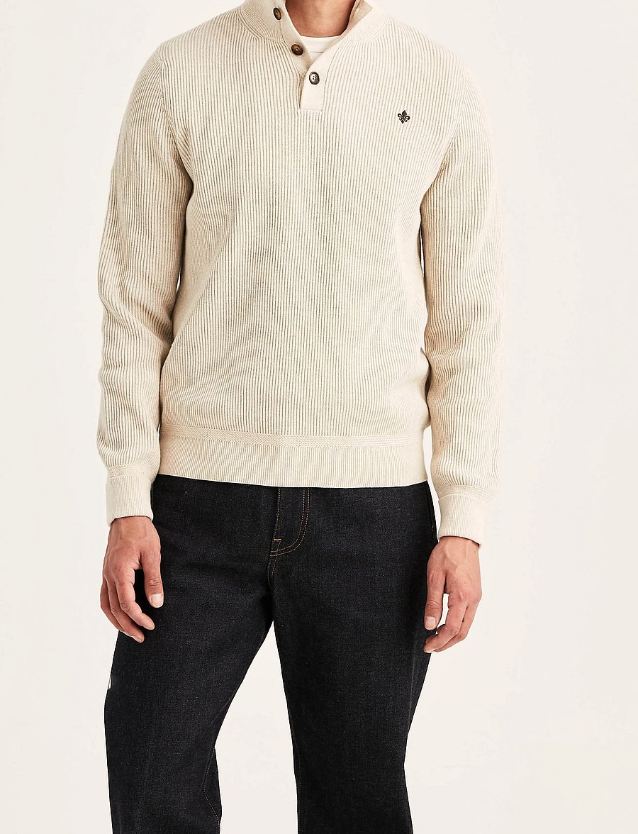 Morris - Niall Half Button Sweater - langärmelige strick-polohemden - khaki - 0