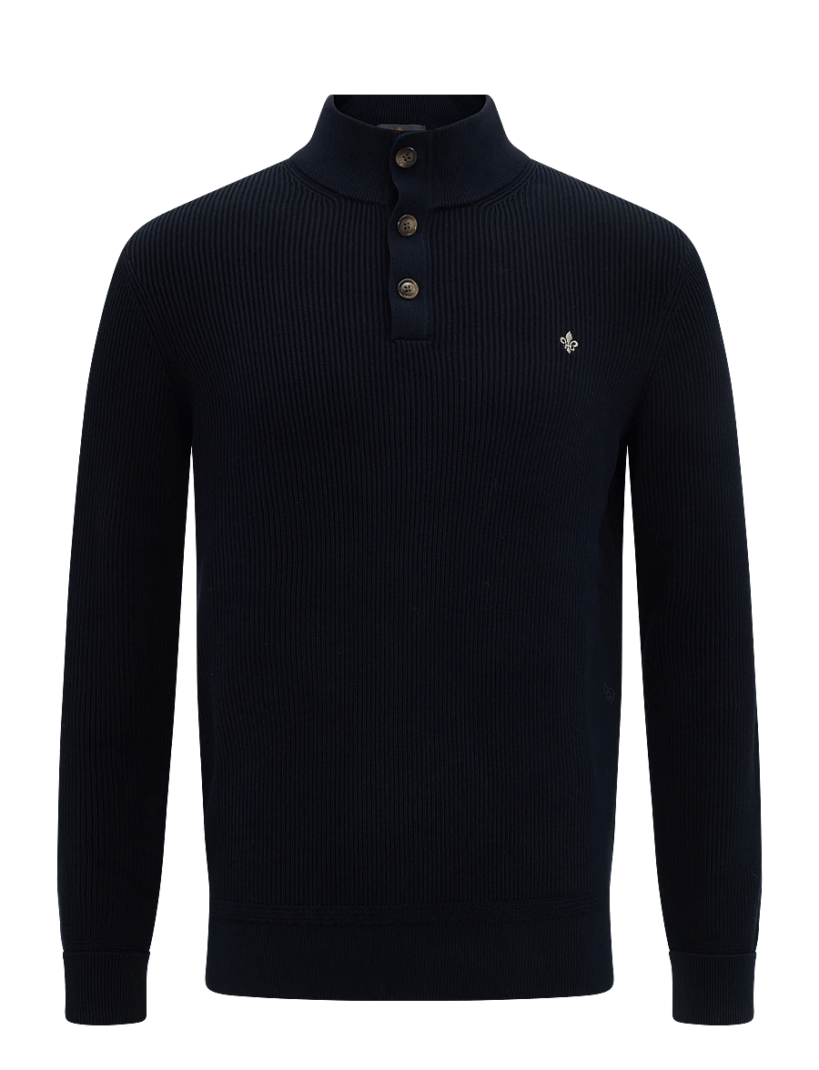Morris - Niall Half Button Sweater - poloer i strik med lange ærmer - old blue - 1