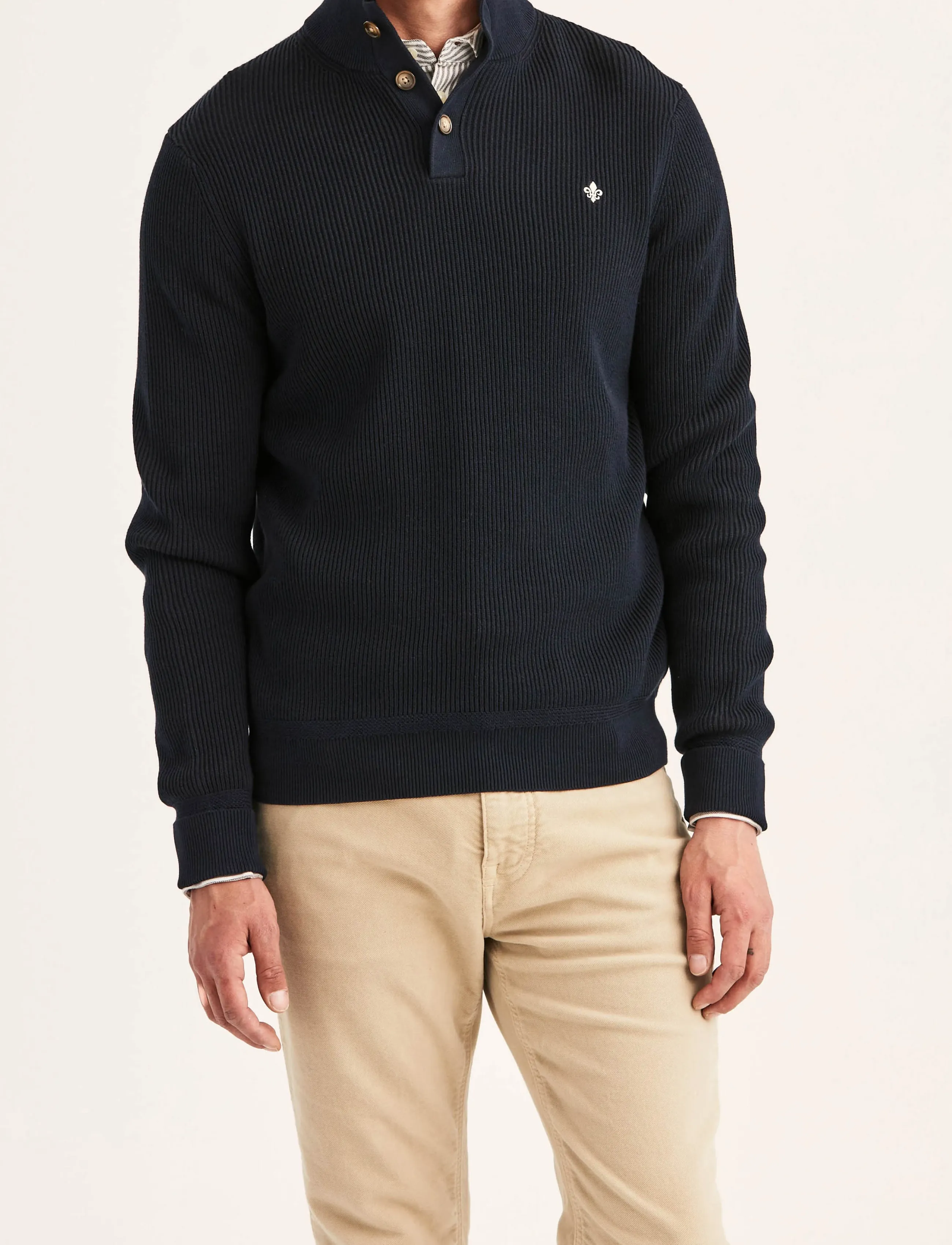 Morris Niall Half Button Sweater - Poloer i strik med lange ærmer - OLD BLUE / navy
