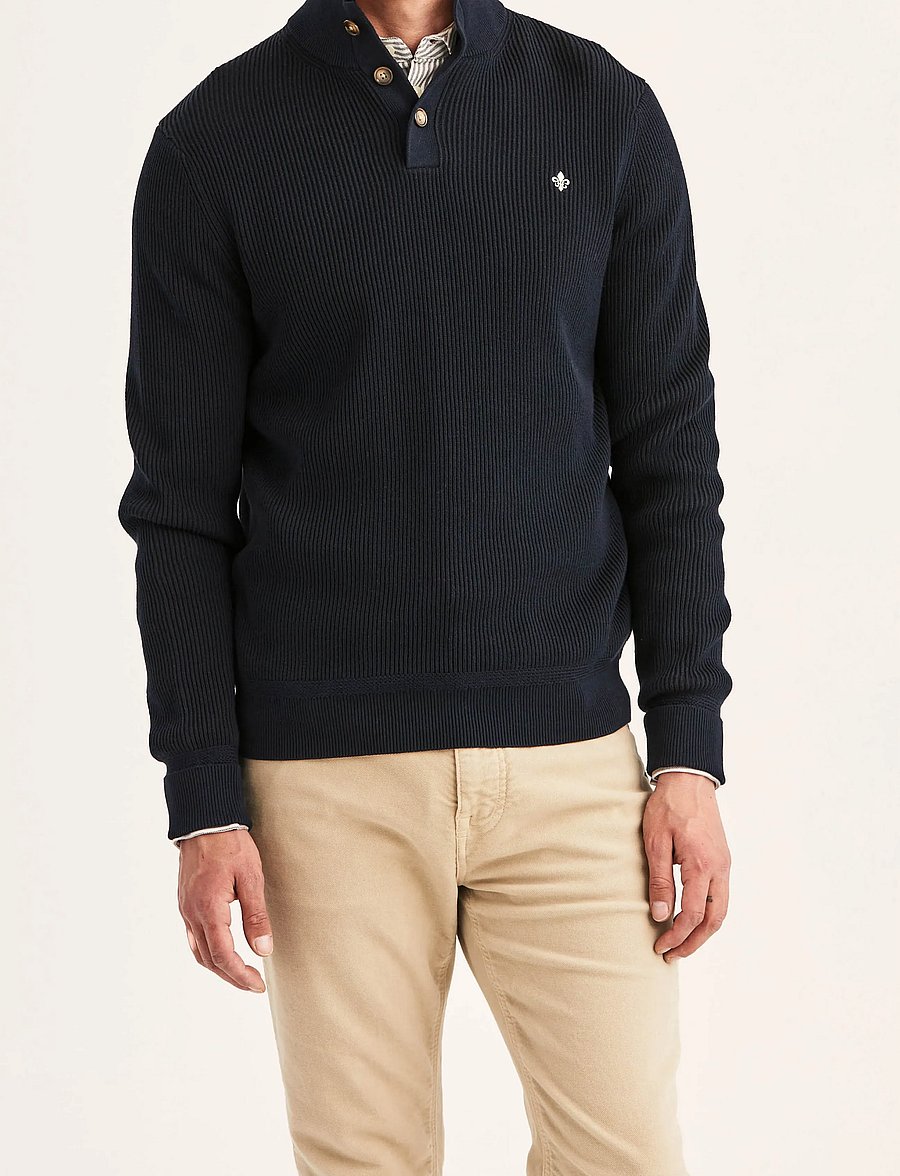 Morris - Niall Half Button Sweater - poloer i strik med lange ærmer - old blue - 0