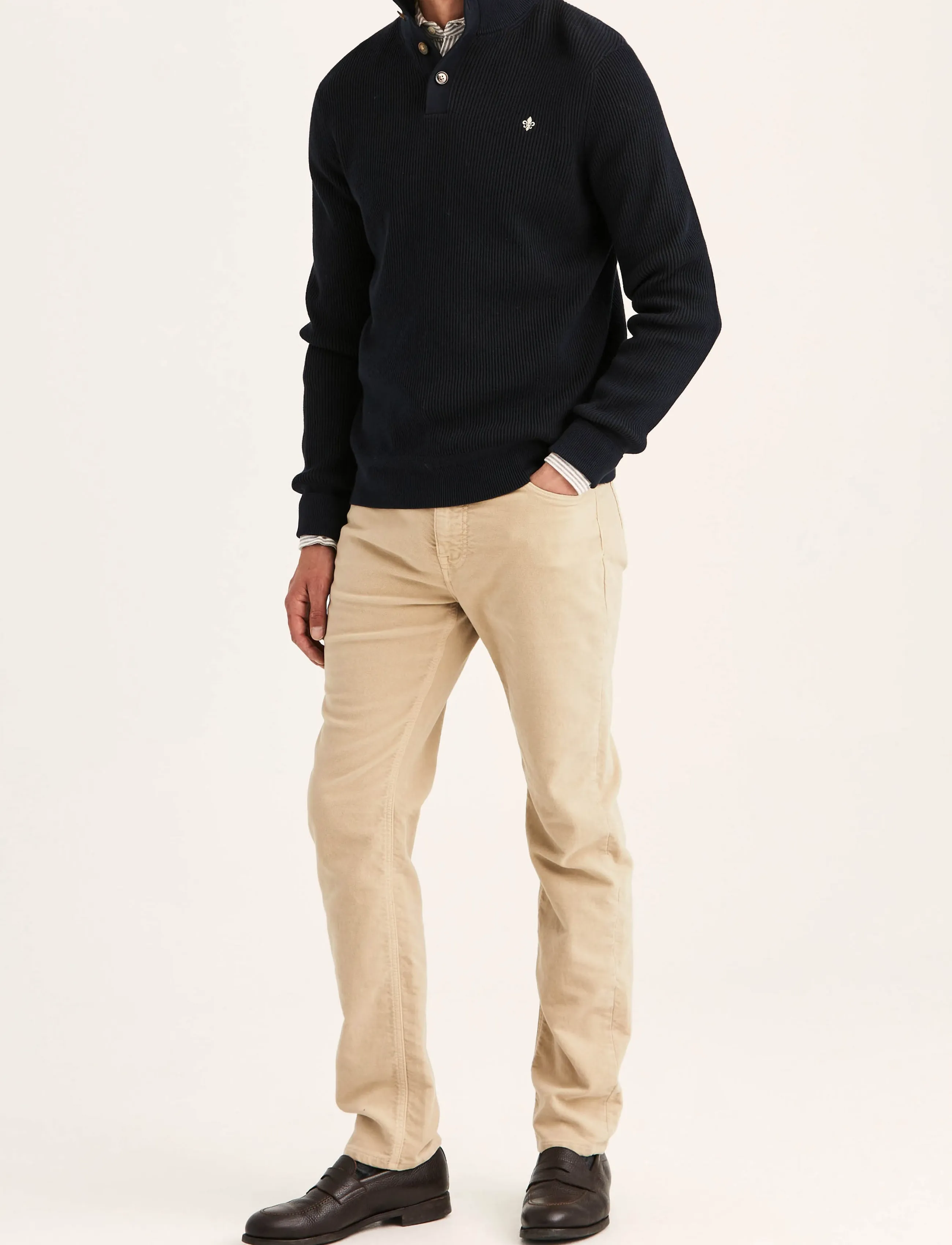 Morris - Niall Half Button Sweater - poloer i strik med lange ærmer - old blue - 3