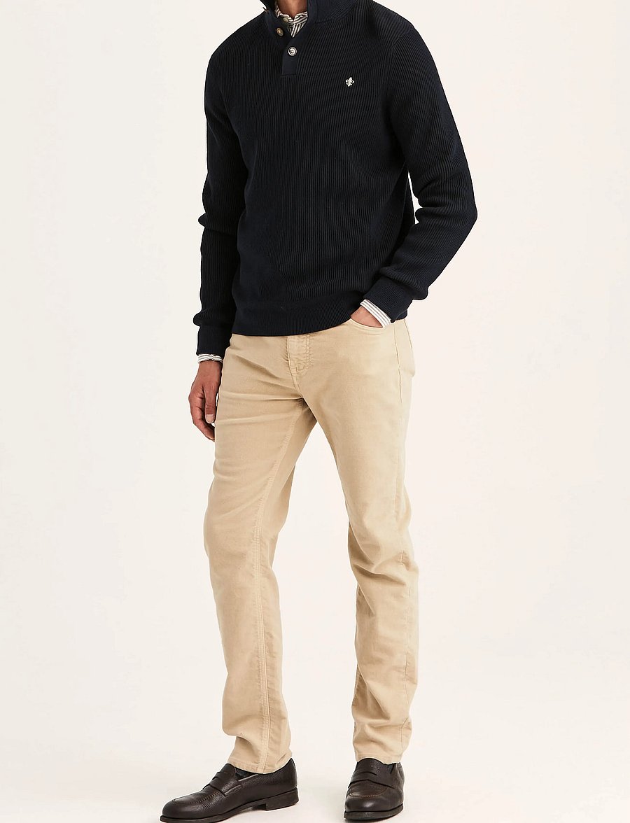 Morris - Niall Half Button Sweater - poloer i strik med lange ærmer - old blue - 3