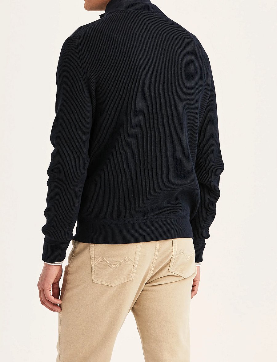 Morris - Niall Half Button Sweater - poloer i strik med lange ærmer - old blue - 4