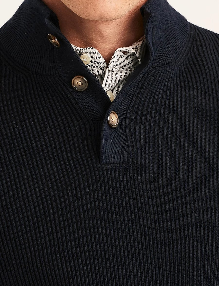 Morris - Niall Half Button Sweater - poloer i strik med lange ærmer - old blue - 5