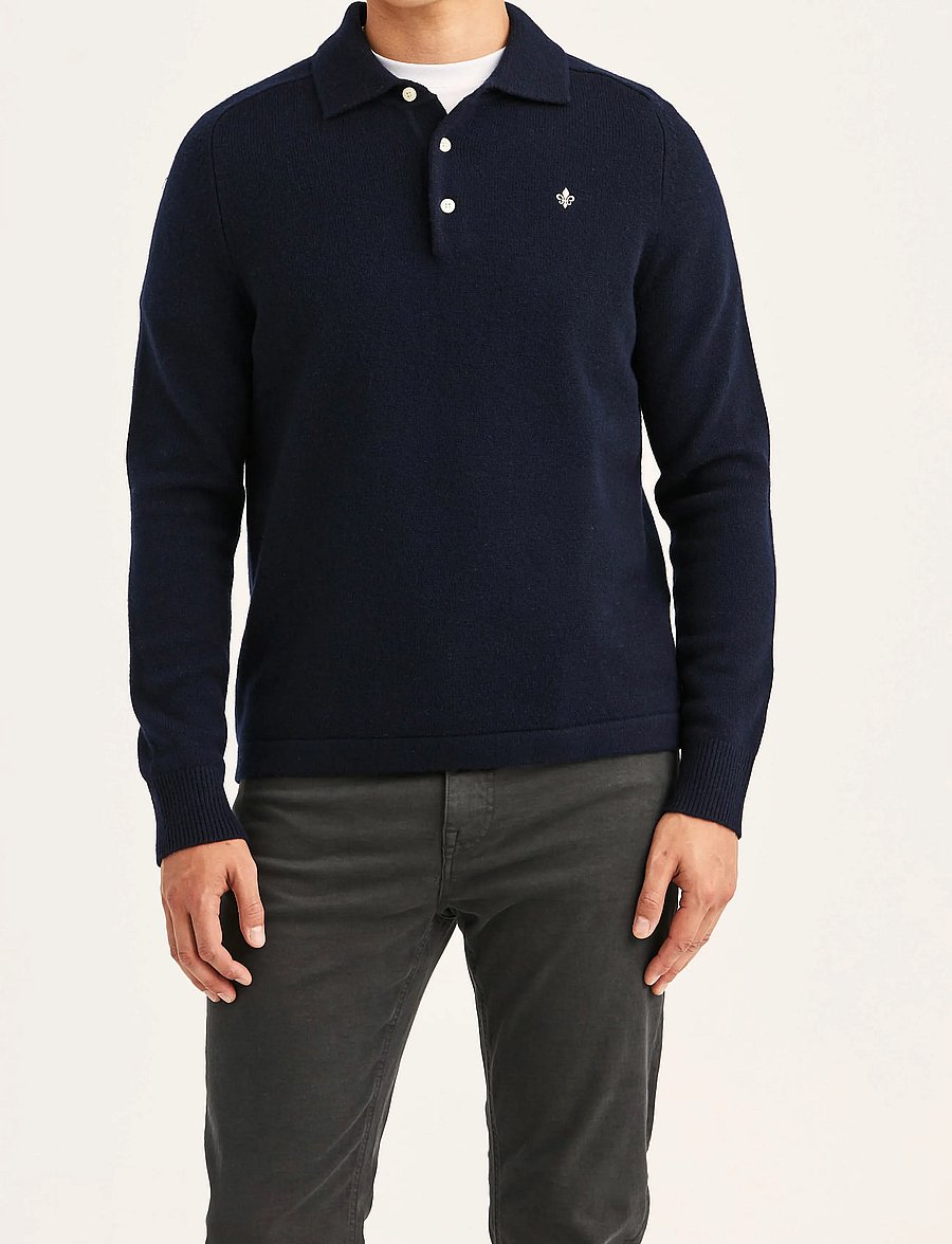 Morris - Hertford Polo - langärmelige strick-polohemden - navy - 0