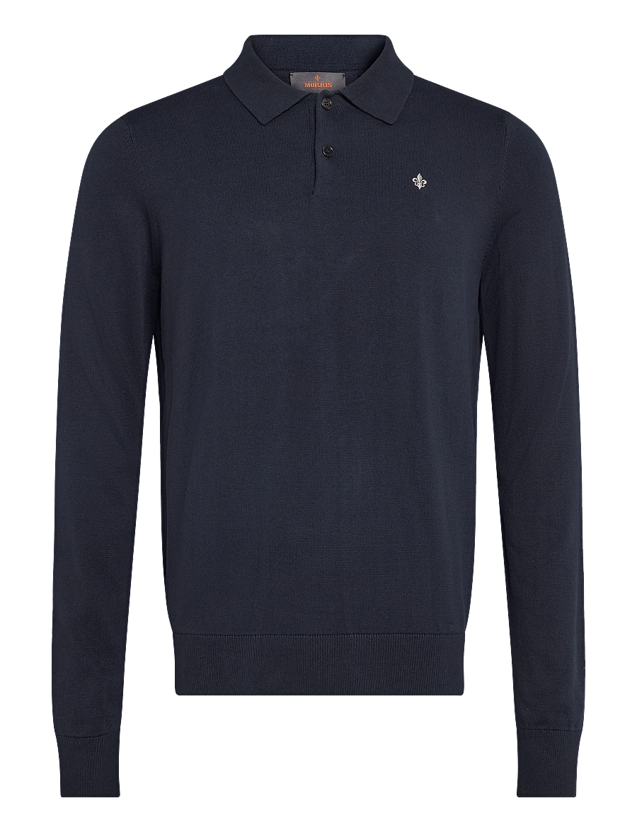 Morris - Brian Polo Knit - langärmelige strick-polohemden - old blue - 0
