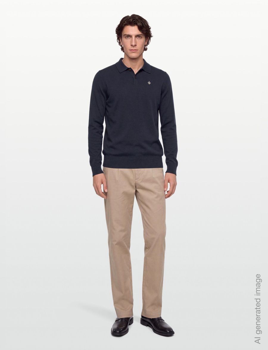 Morris - Brian Polo Knit - langärmelige strick-polohemden - old blue - 0